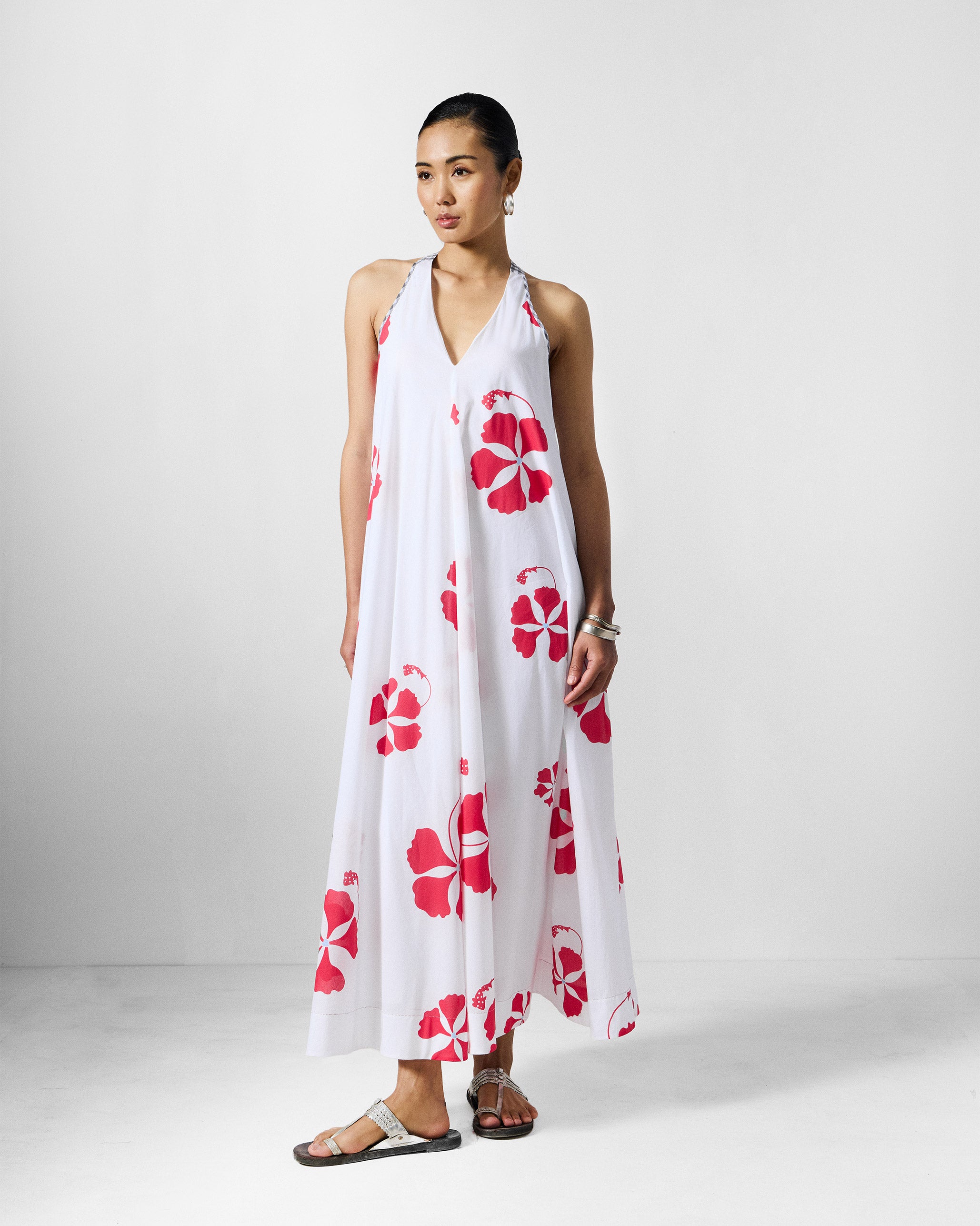 Anya Dress - White & Red Printed