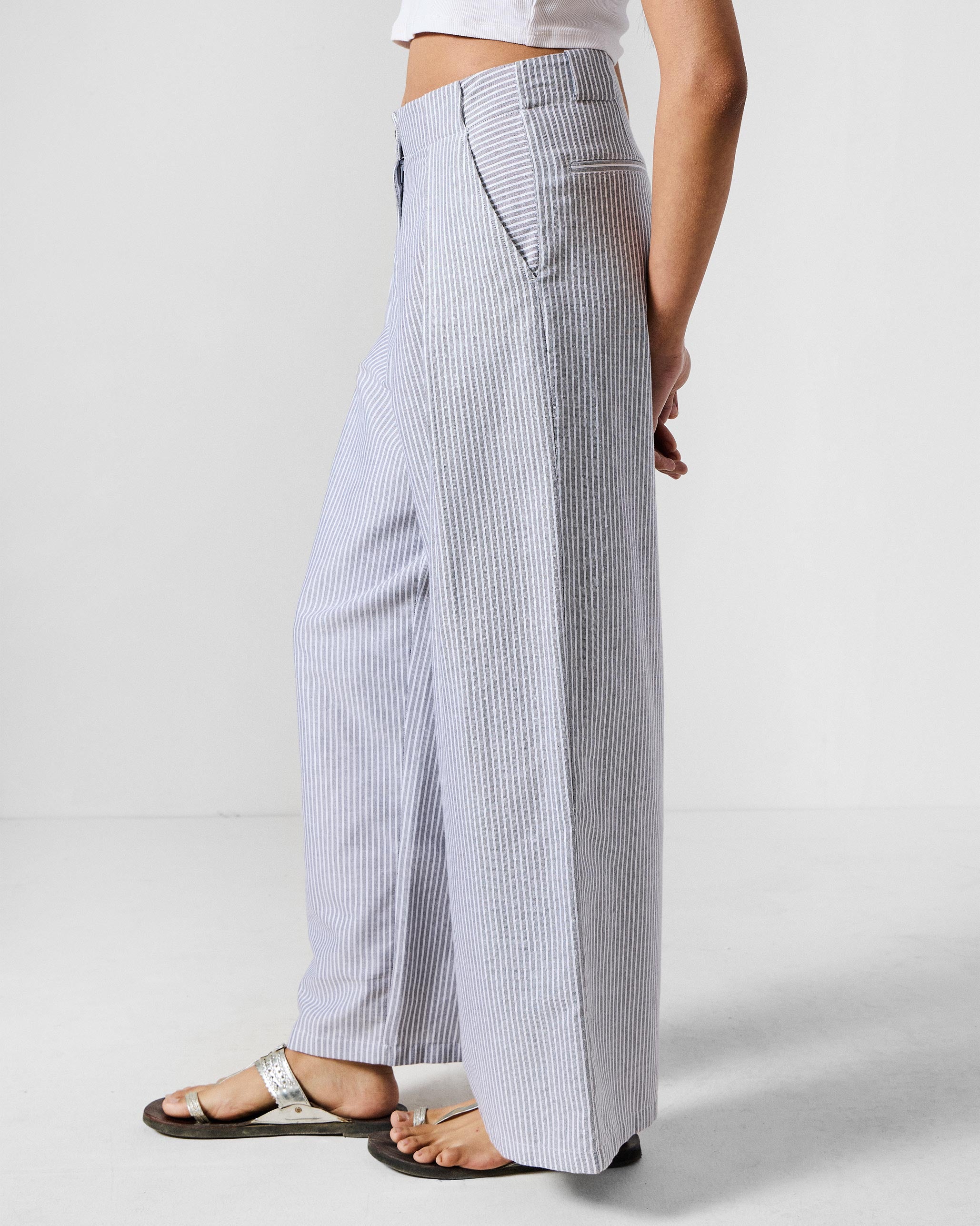 Costa Pants - Grey & White Stripes