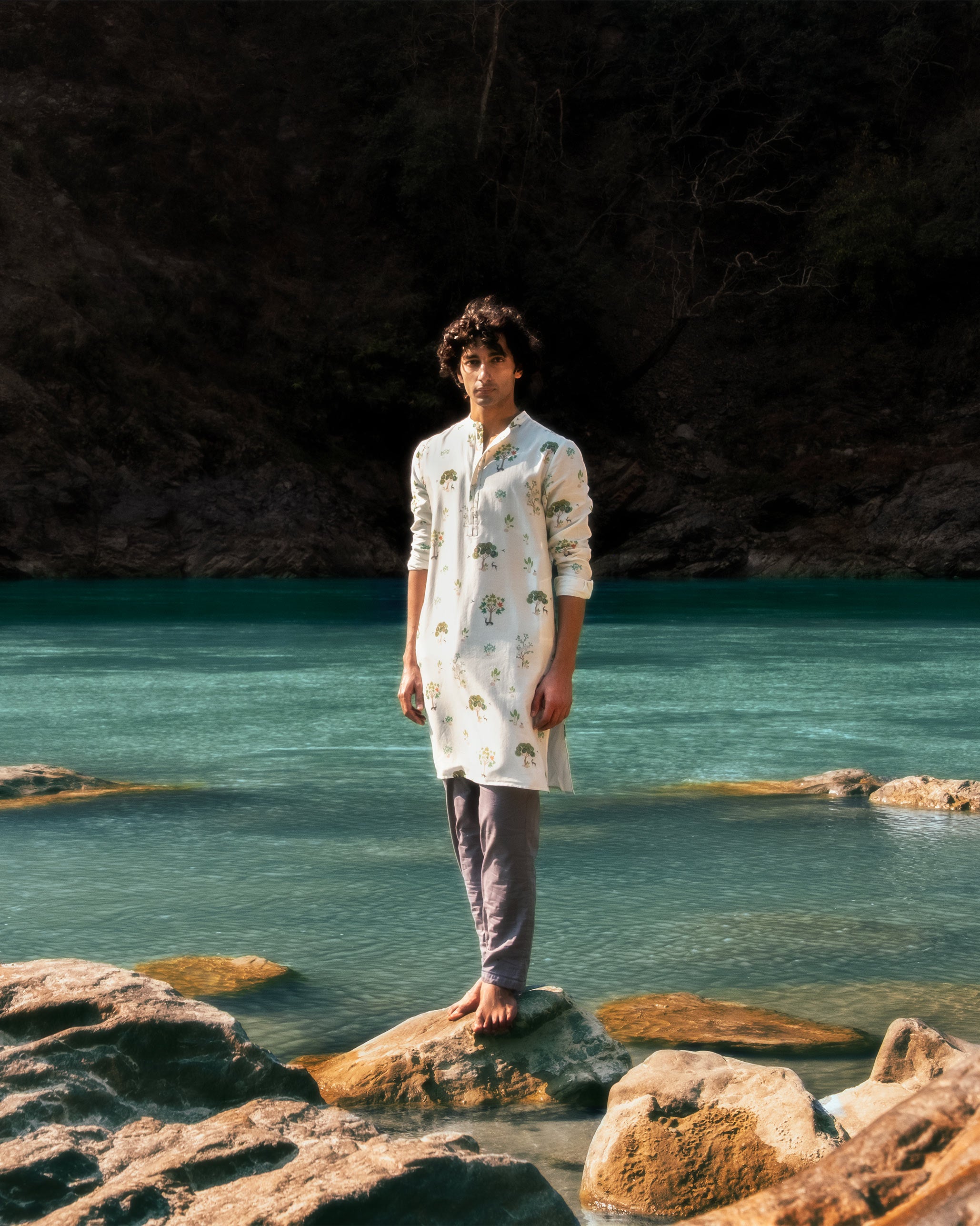 Astral Kurta - Ivory & Green Printed