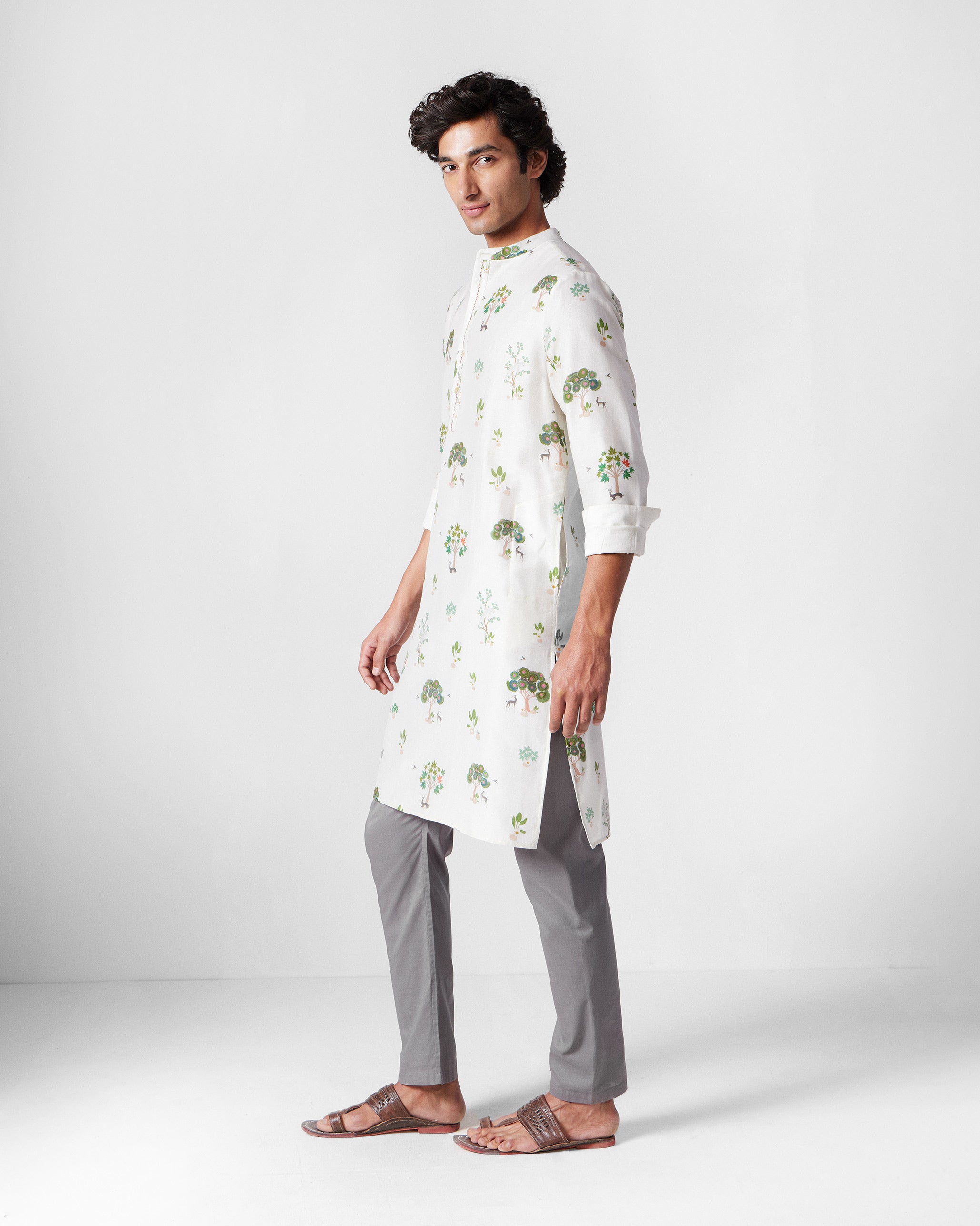Astral Kurta - Ivory & Green Printed
