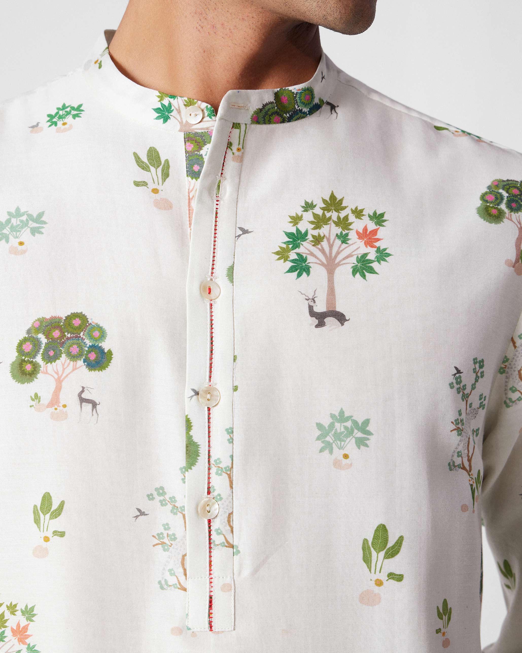 Astral Kurta - Ivory & Green Printed