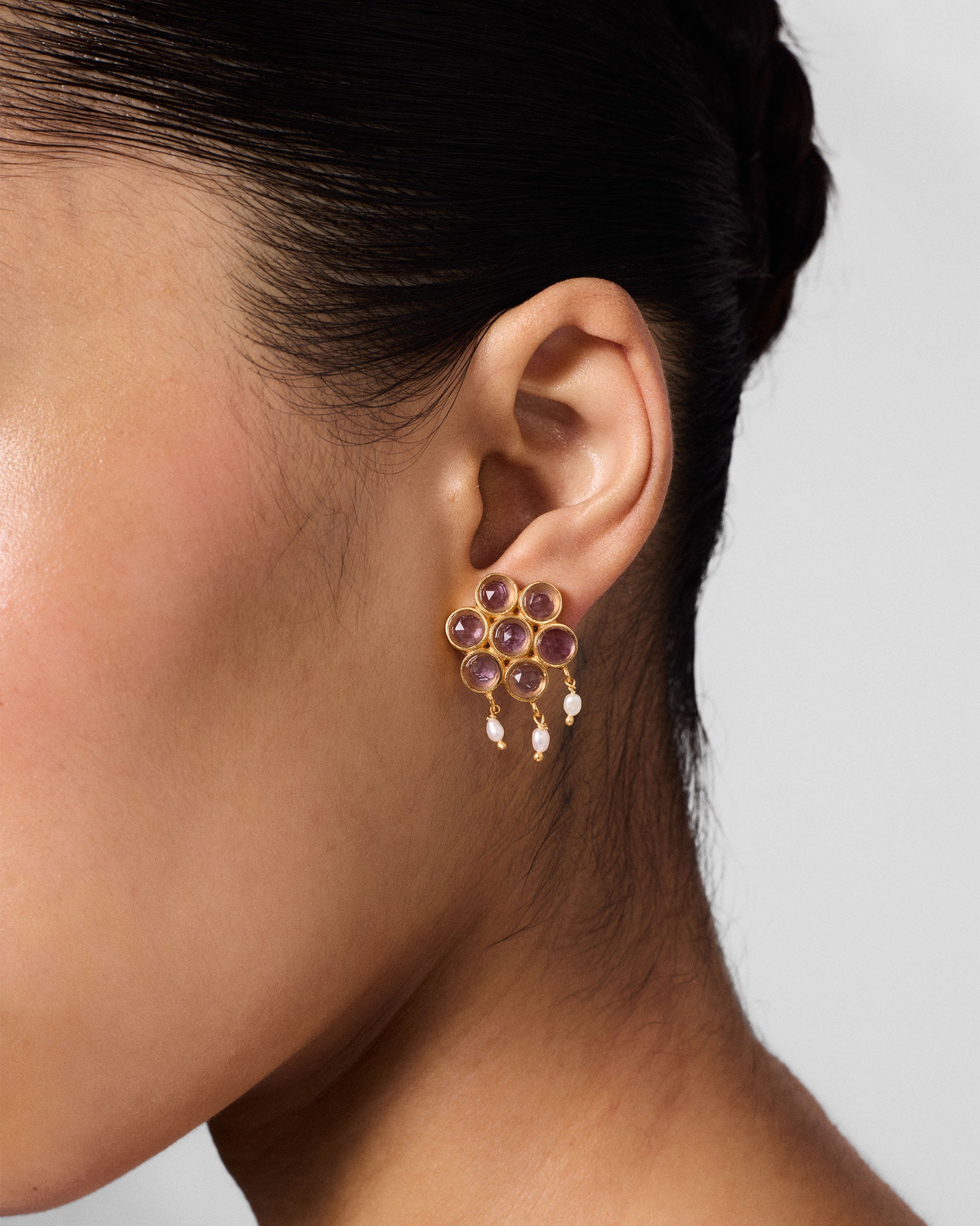 Amethyst Flower Earrings - Gold