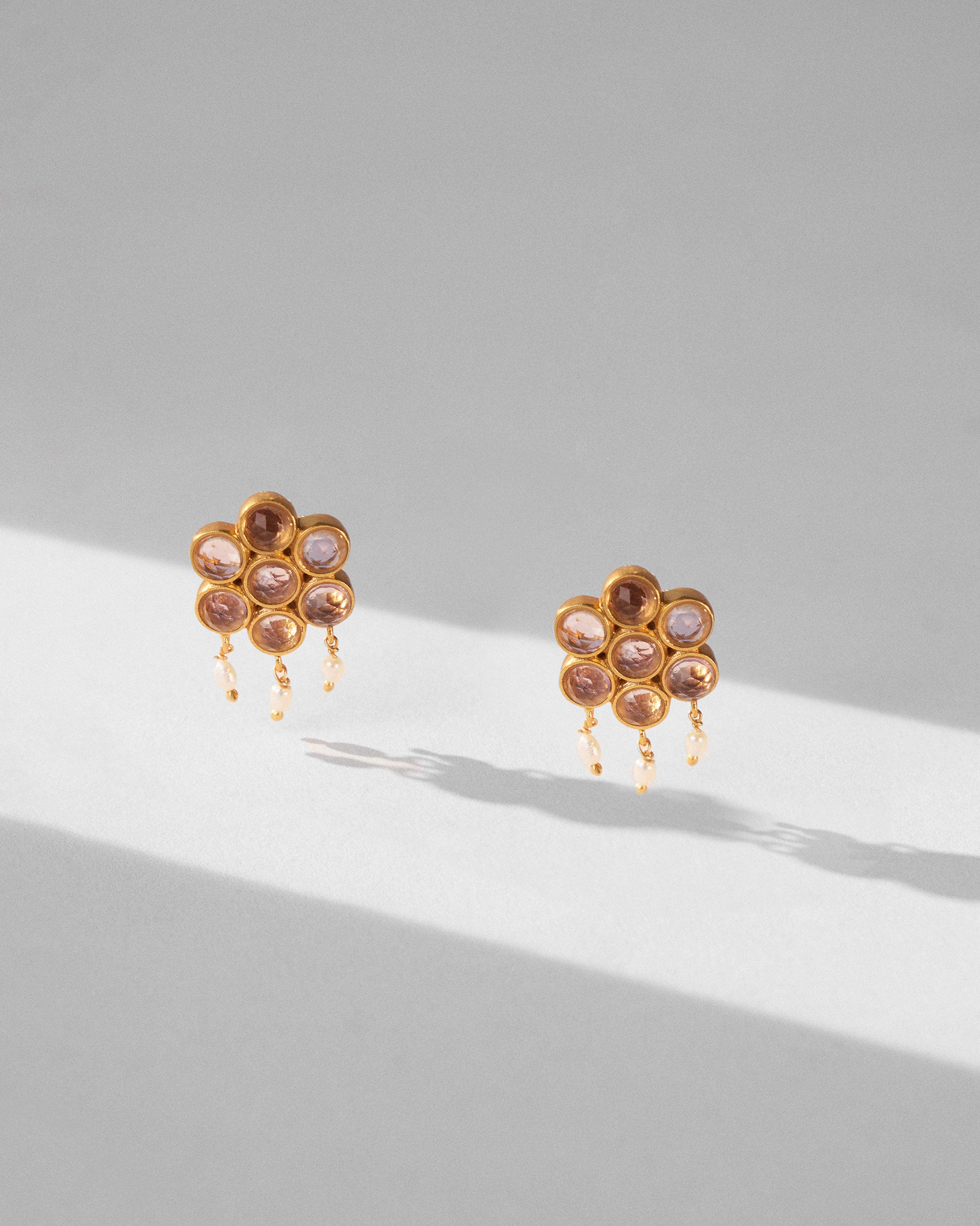 Amethyst Flower Earrings - Gold