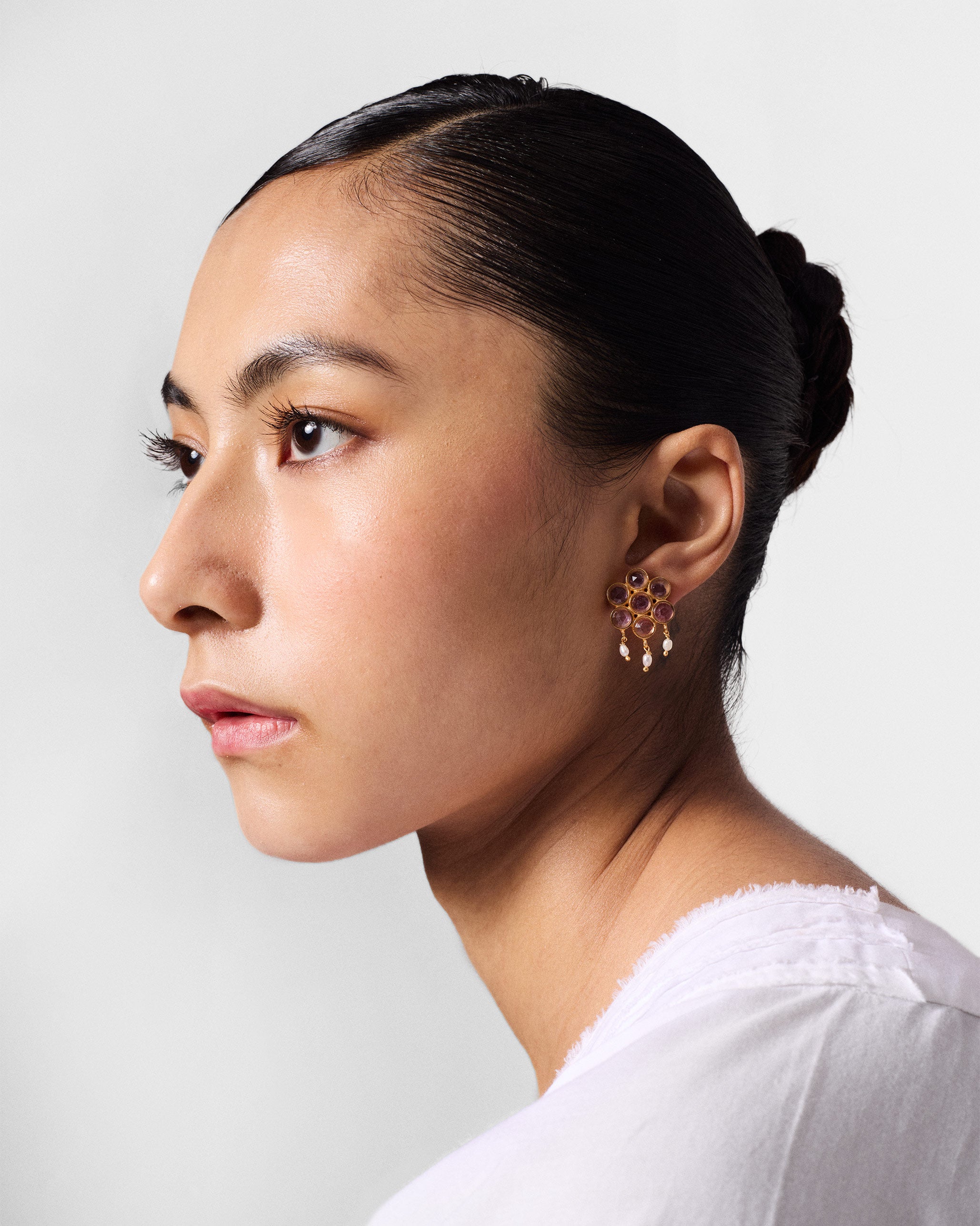 Amethyst Flower Earrings - Gold