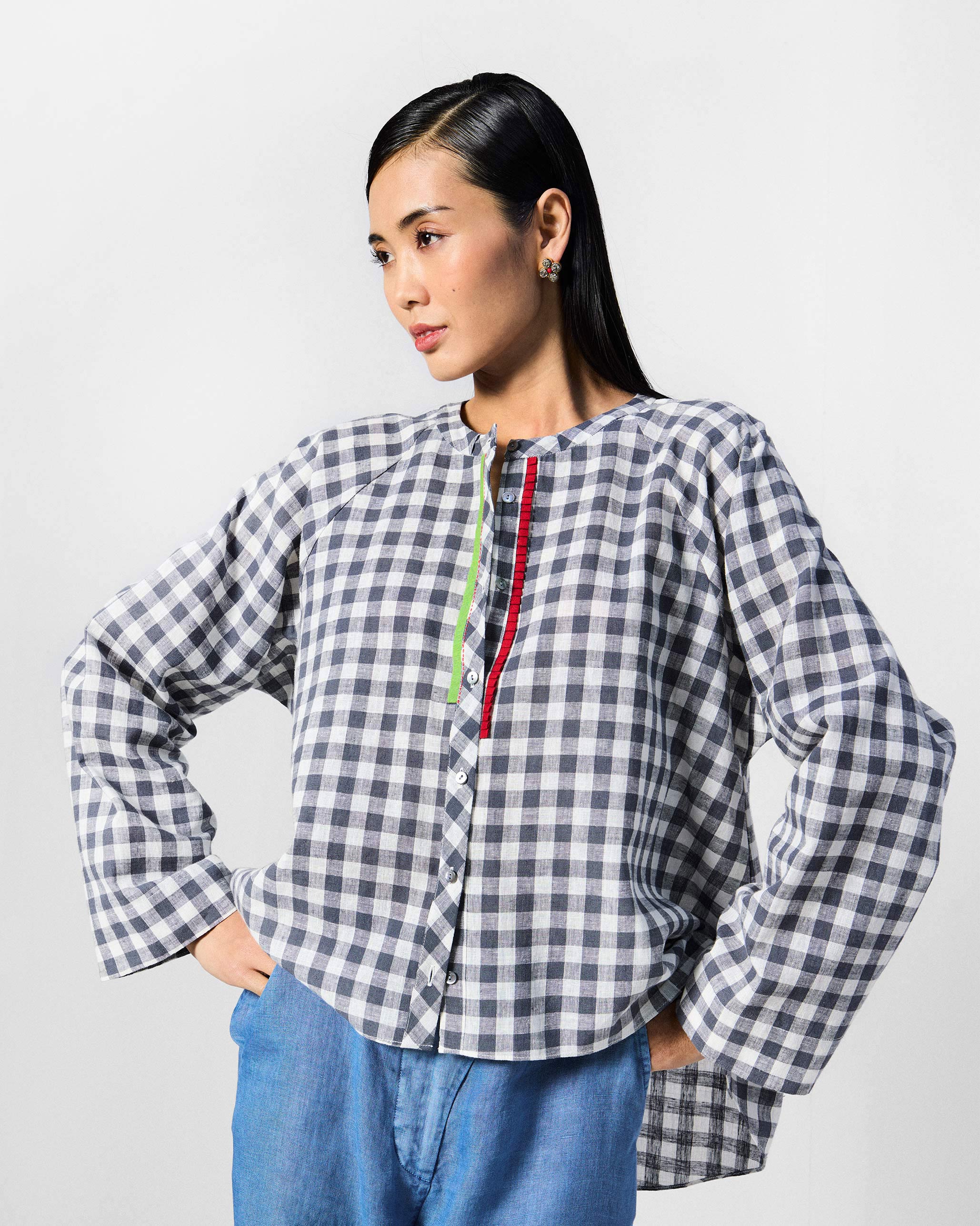 Zil Top - Charcoal & White Checks