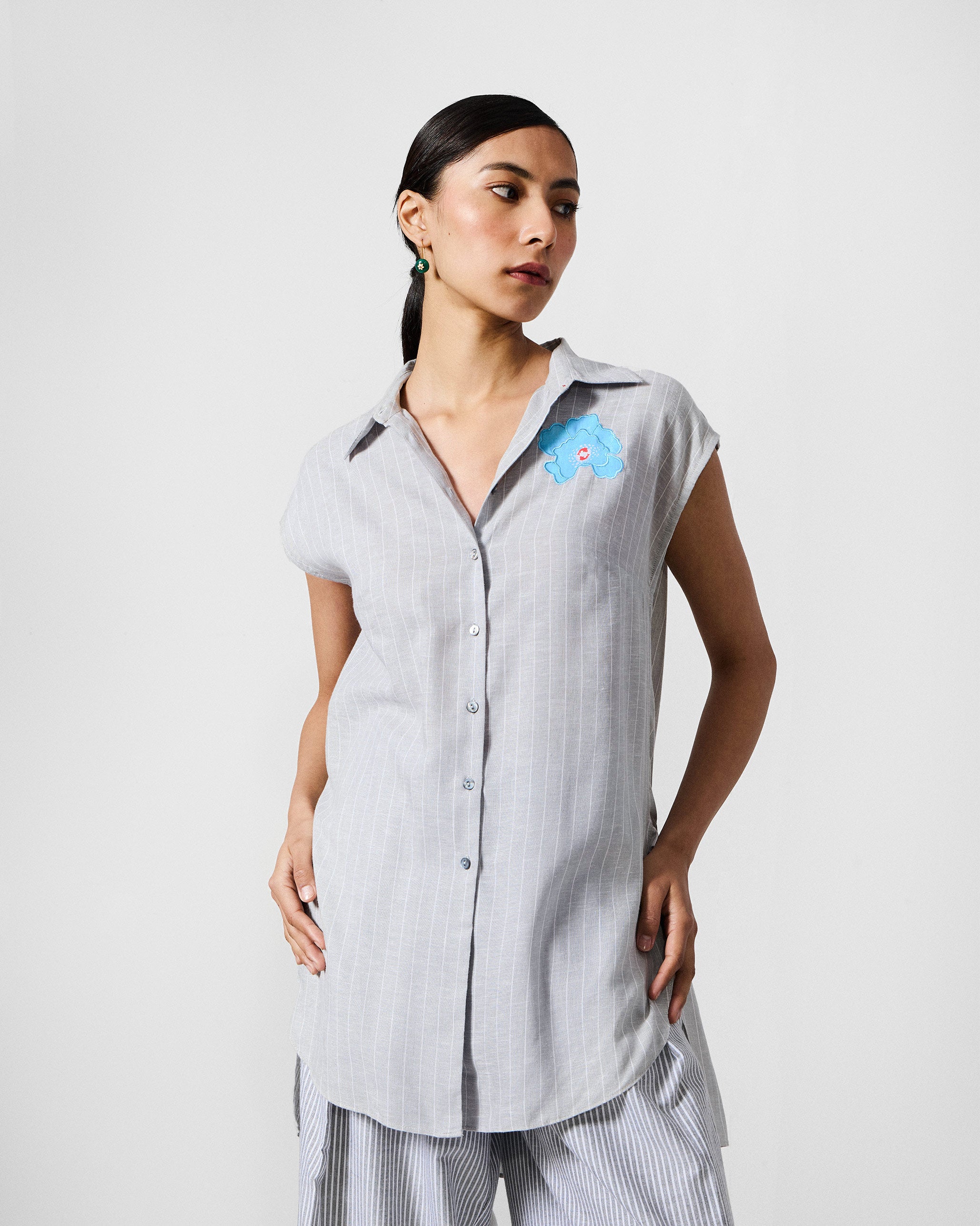 Rin Top - Grey & White Stripes