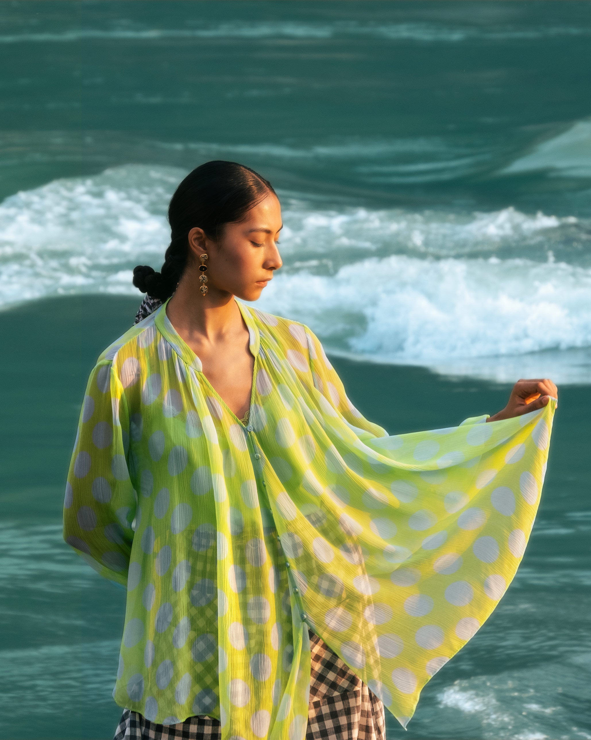 Jora Top with Slip - Green & Blue Printed