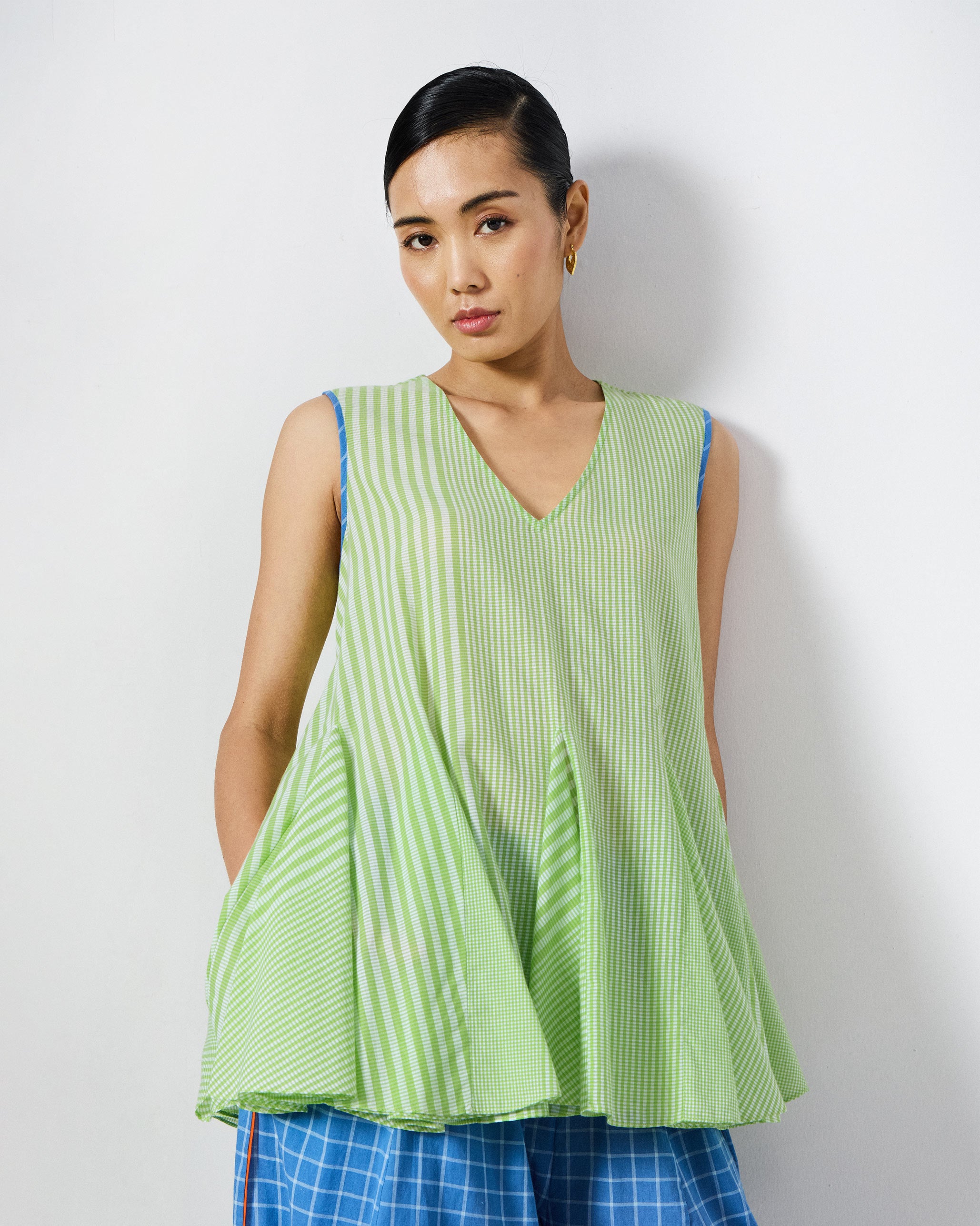 Ayra Top - Green & White Checks