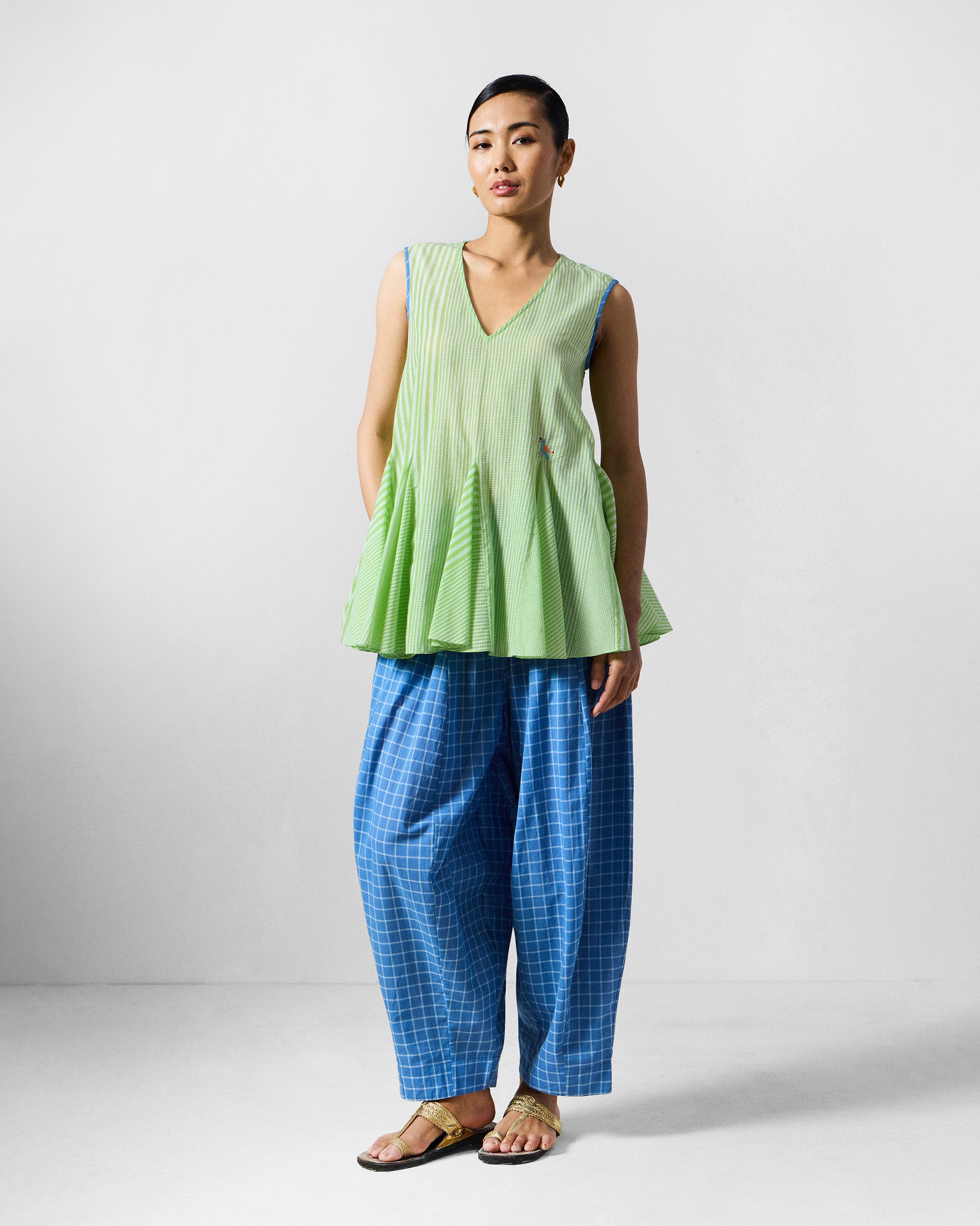 Ayra Top - Green & White Checks