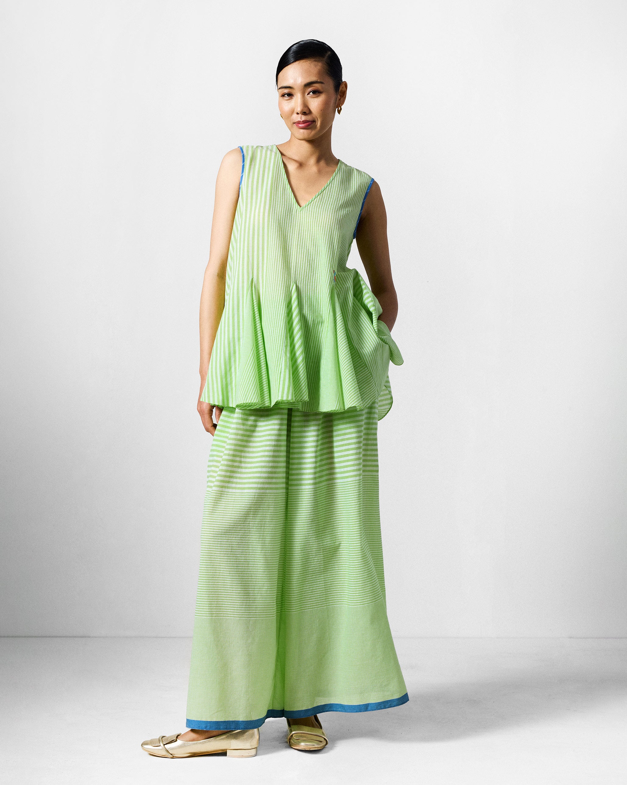 Ayra Top - Green & White Checks