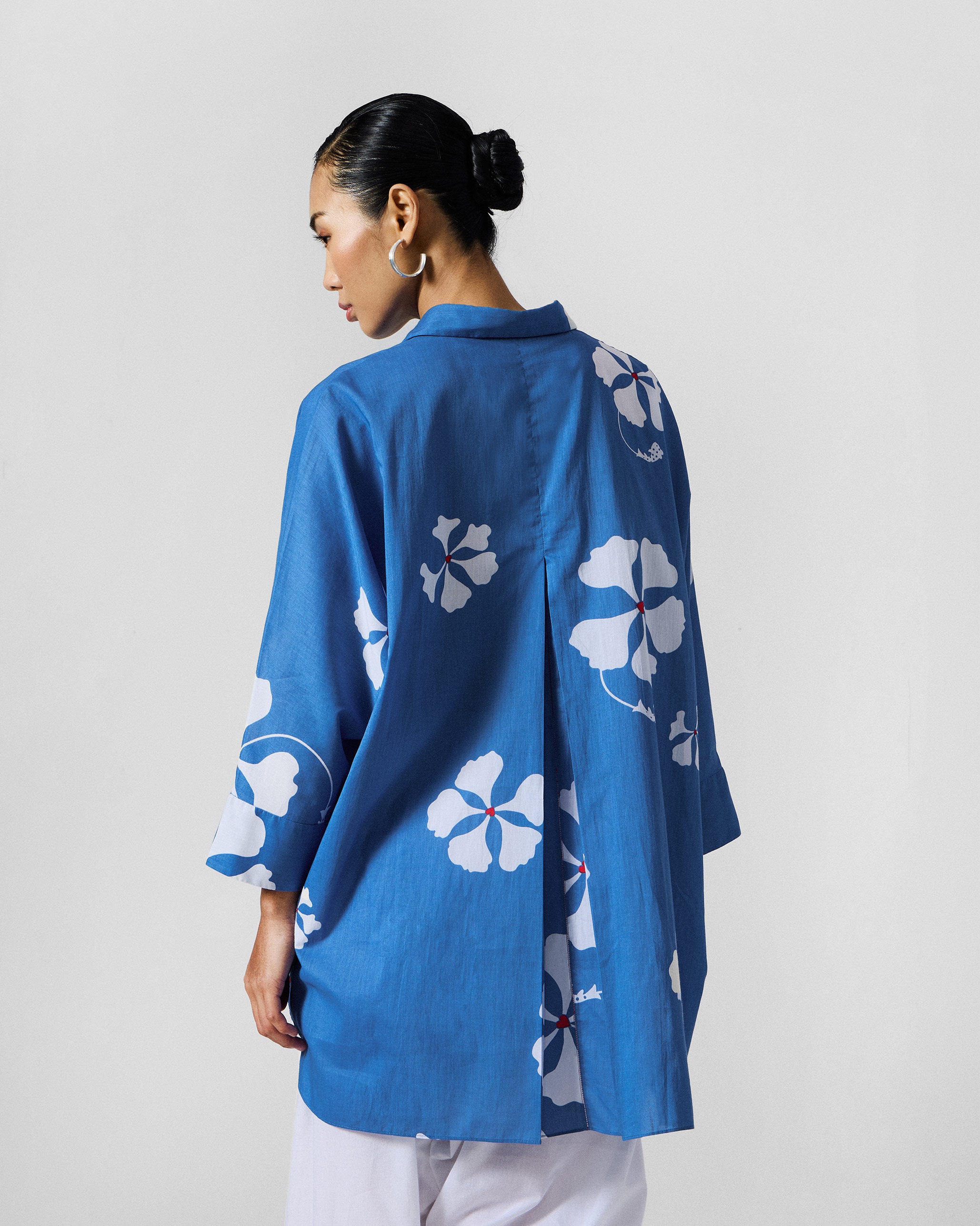 River Boxy Shirt - Blue & White Printed