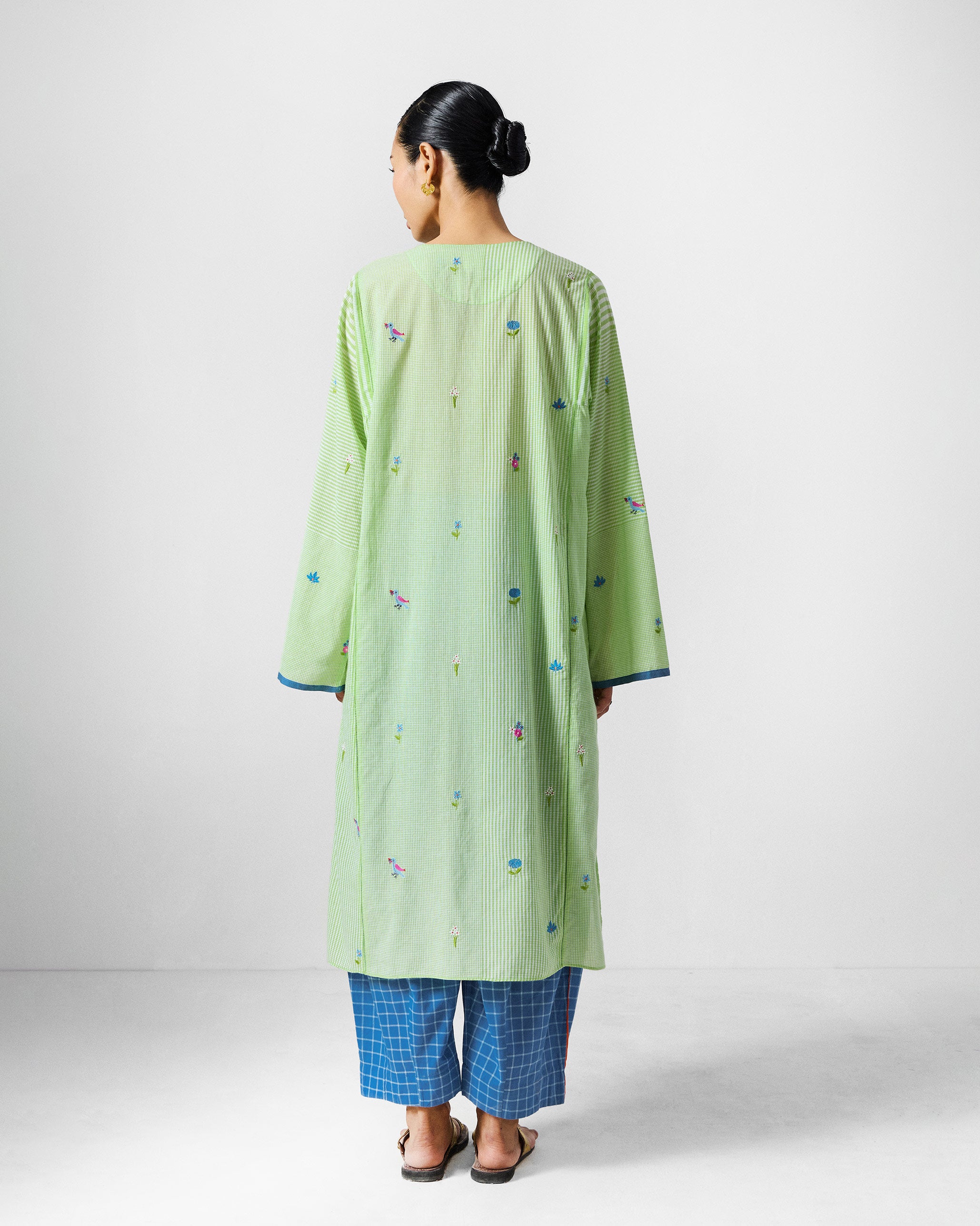Gigi Kurta - Green & White Embroidered
