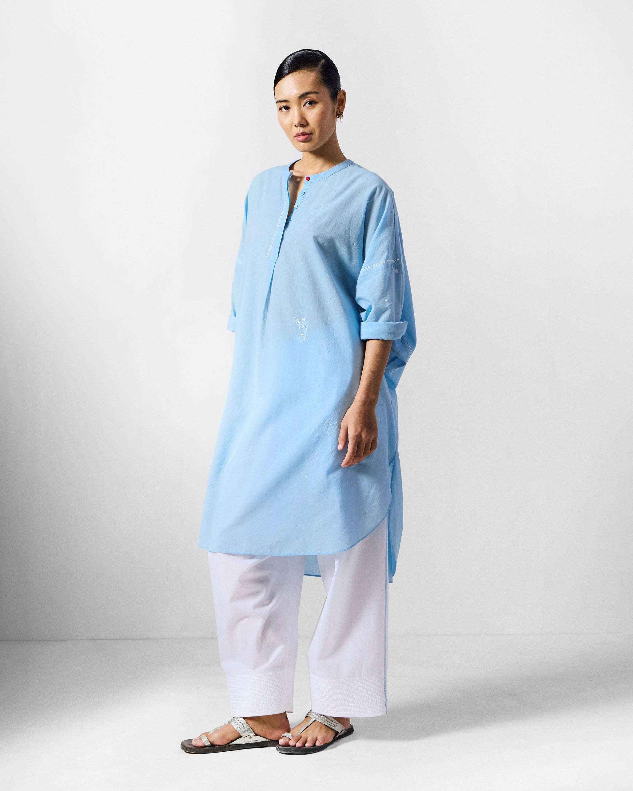 Lazy Sunday Tunic - Ice Blue Embroidered