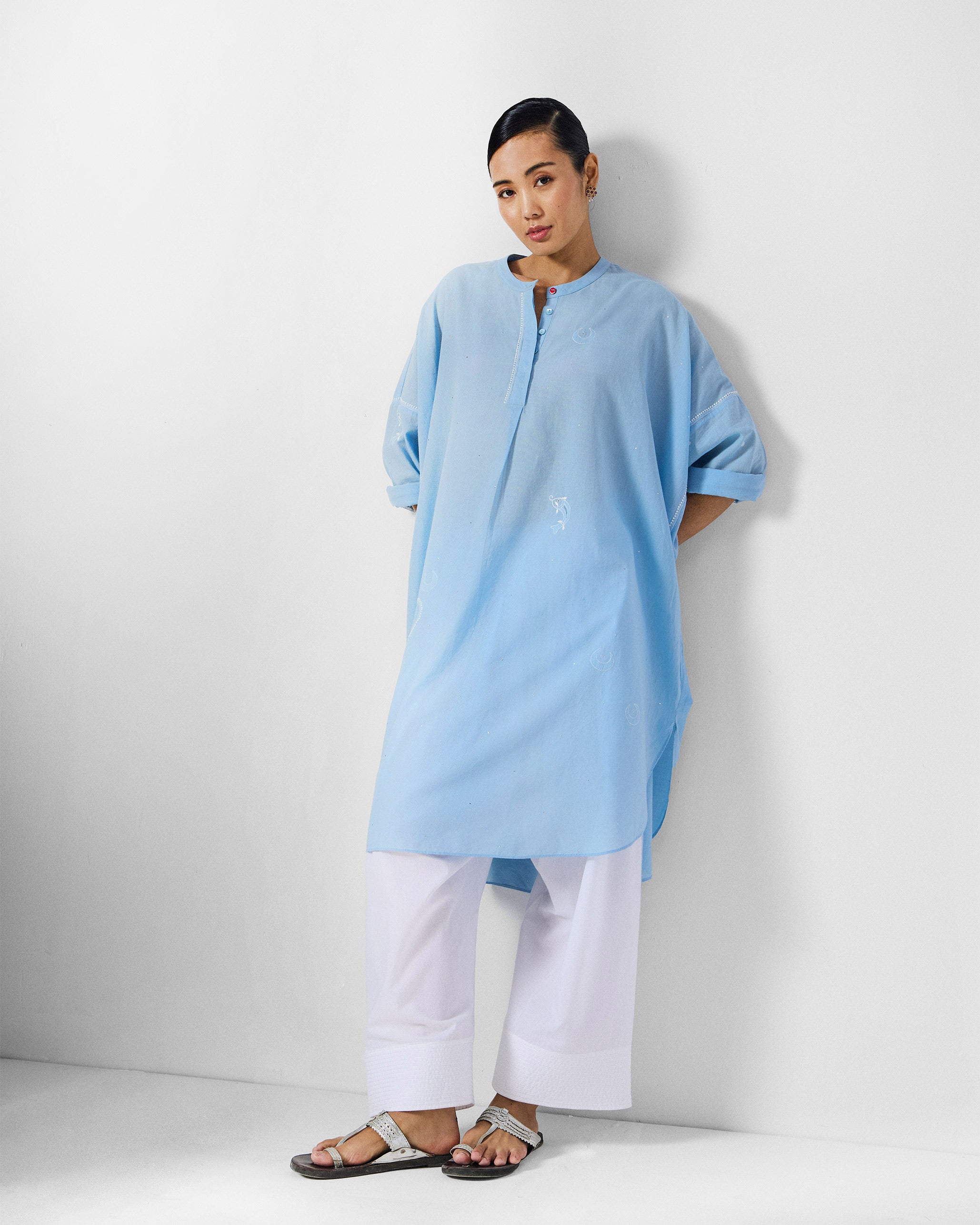 Lazy Sunday Tunic - Ice Blue Embroidered