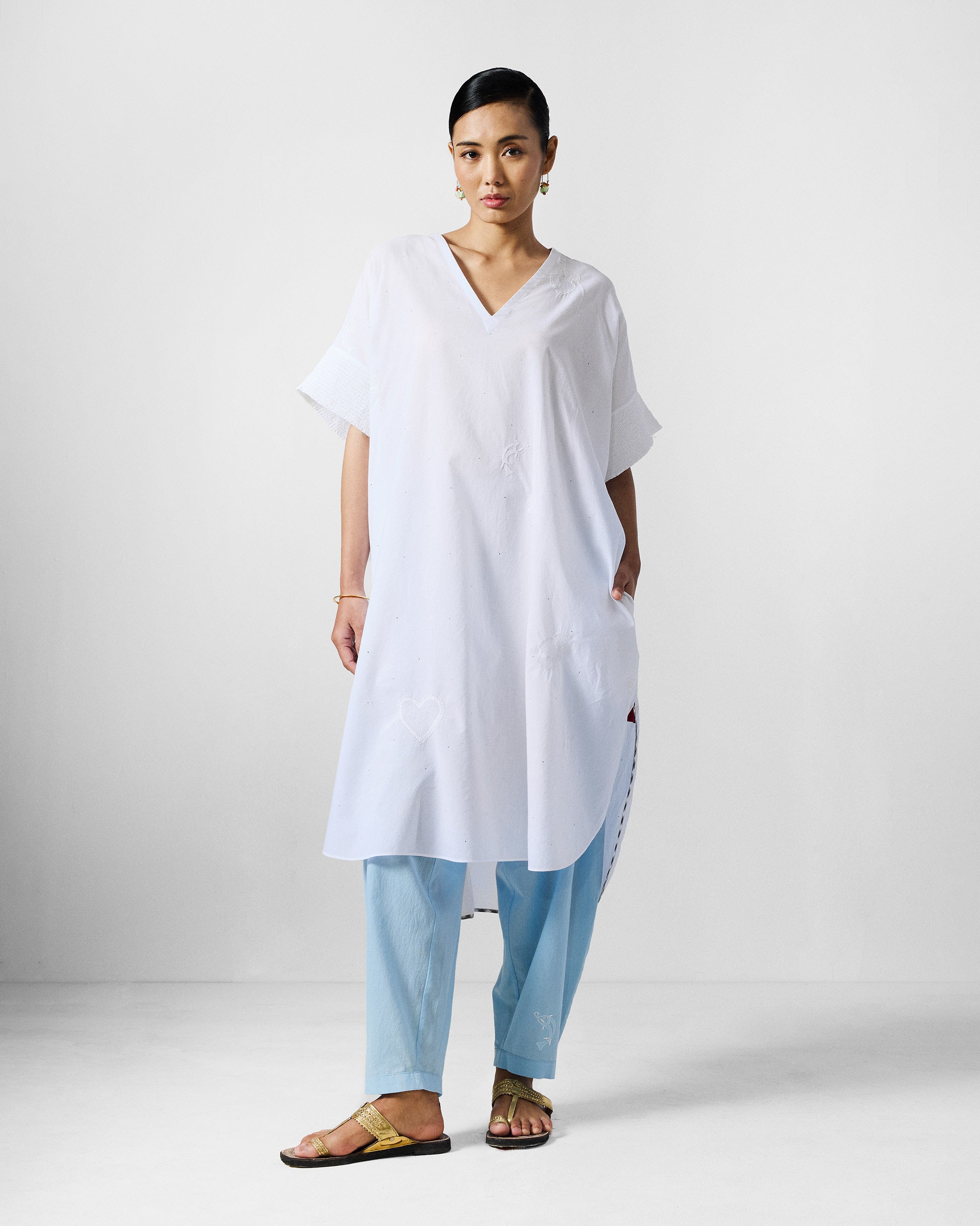 Calicut Kurta - White Embroidered