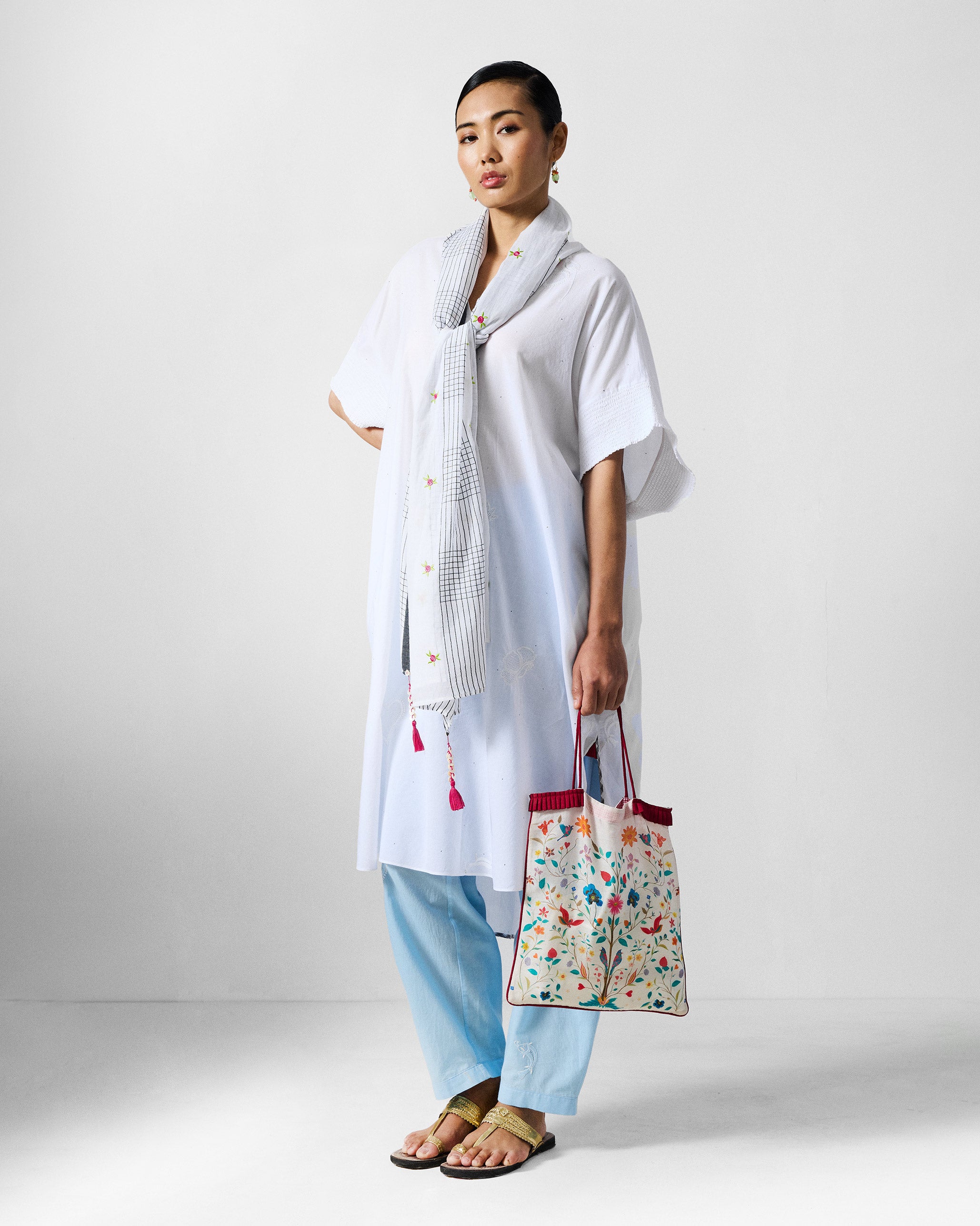 Calicut Kurta - White Embroidered