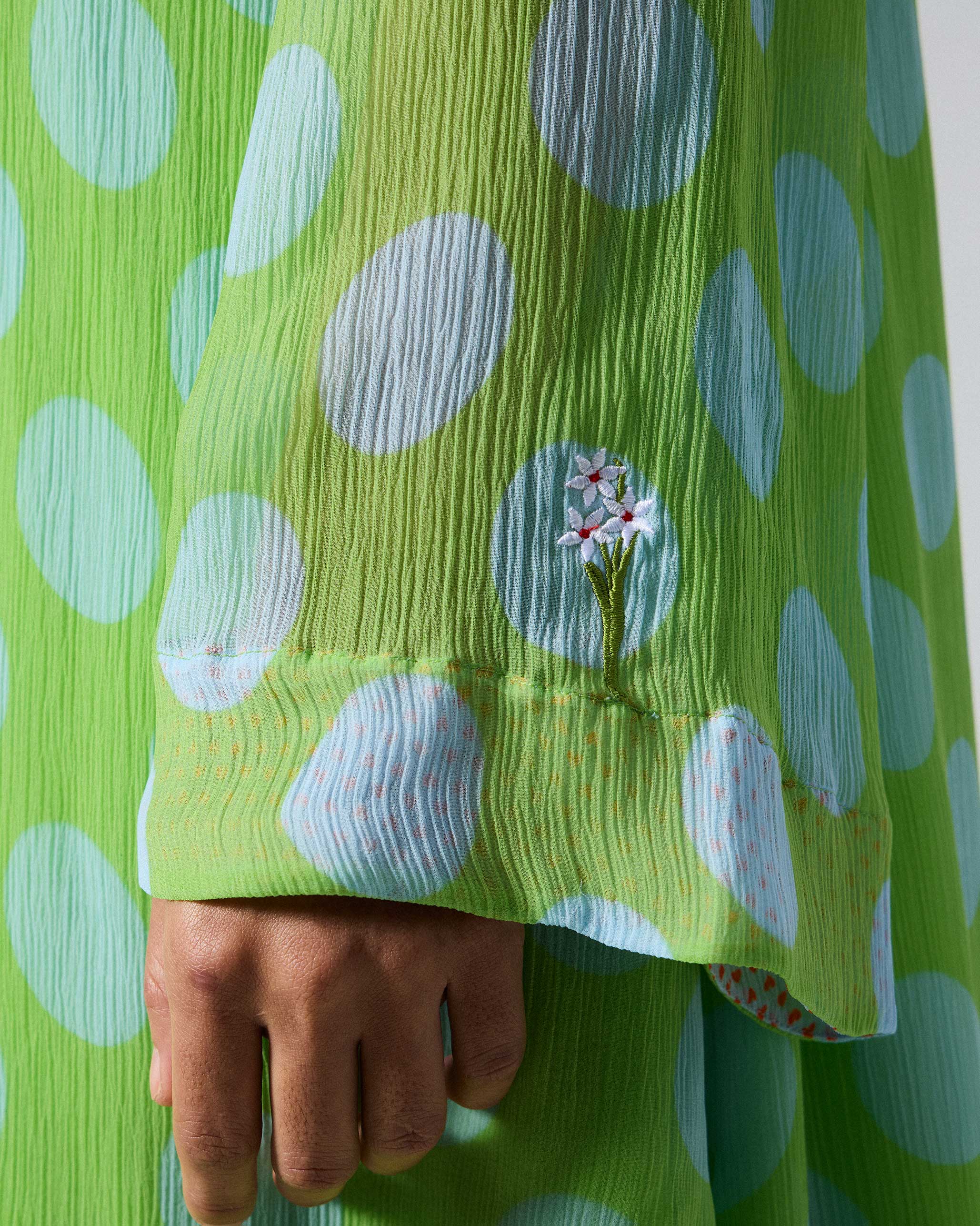 Pleated Bell Sleeve Kurta - Green & Blue Printed