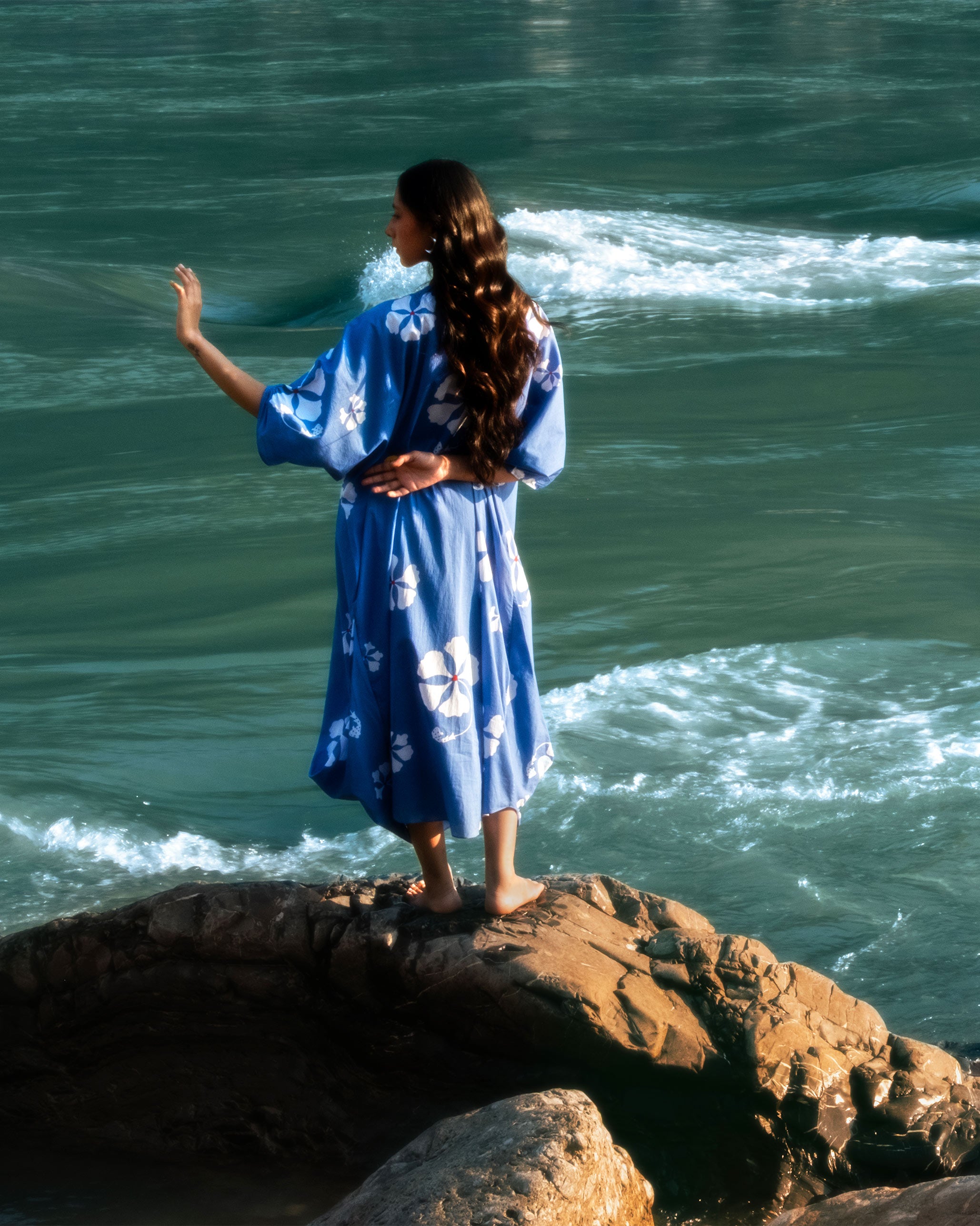 Nova Kurta - Blue & White Printed