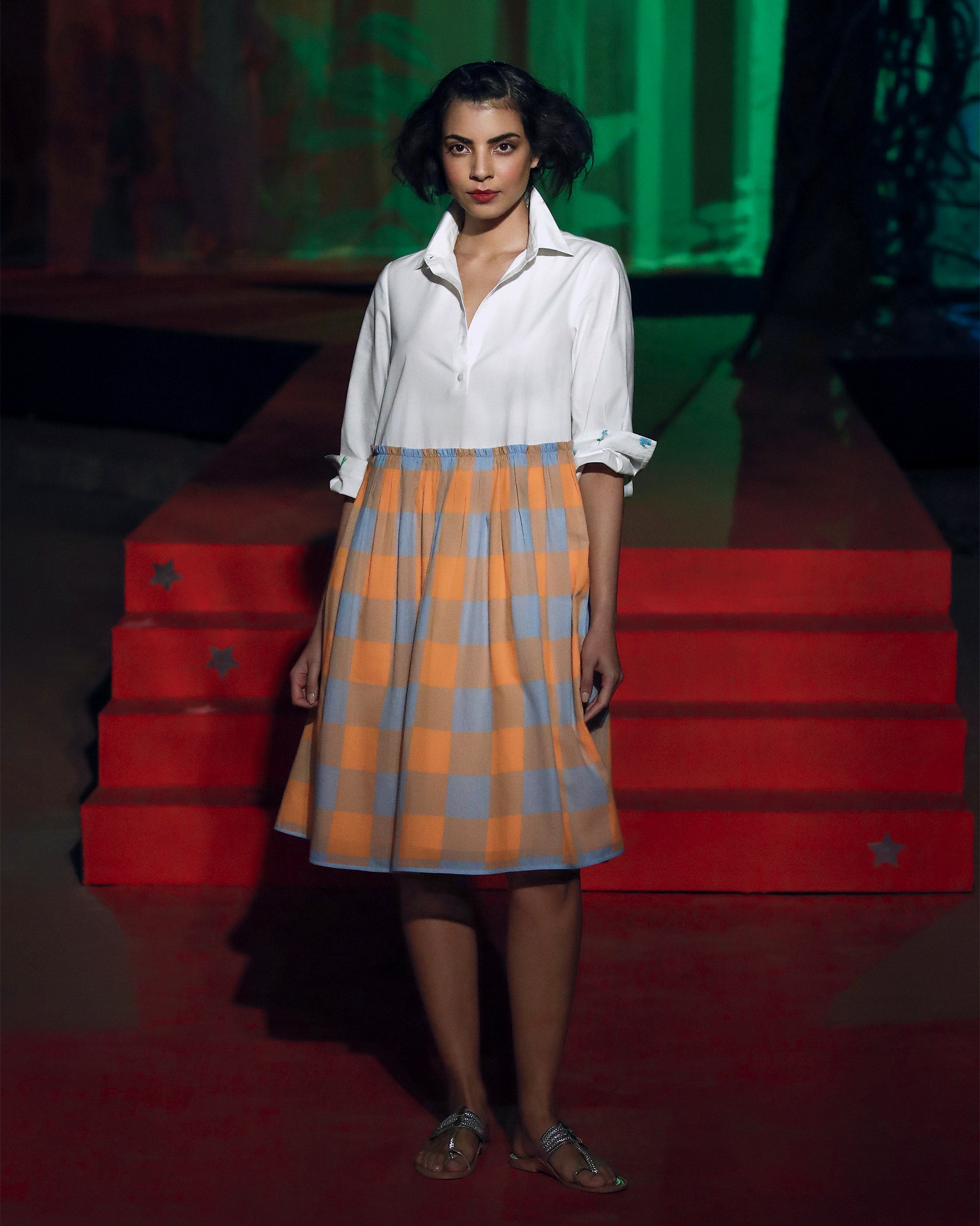 Kavi Dress - White & Orange Checks