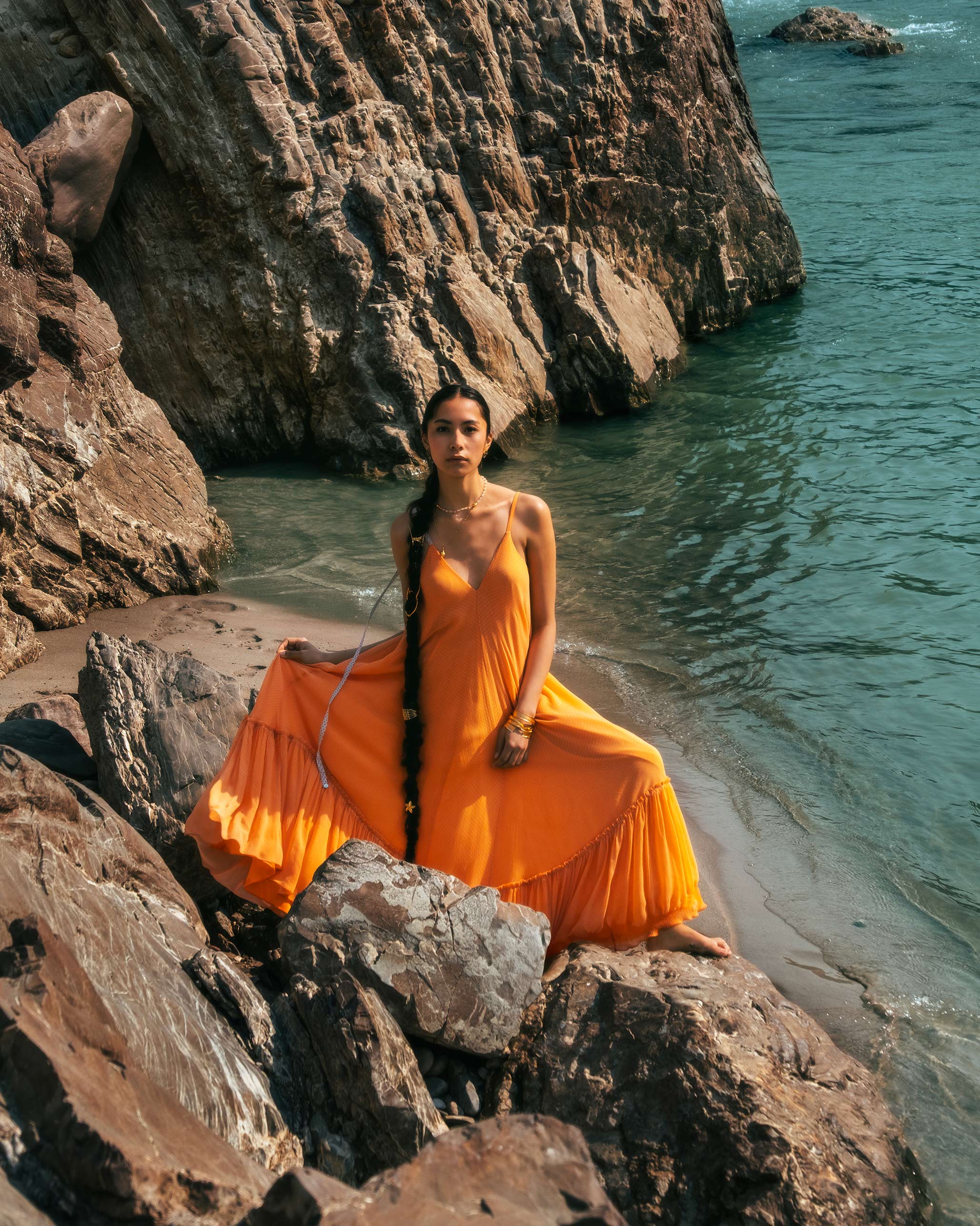 Luma Dress - Orange & Ice Blue Printed