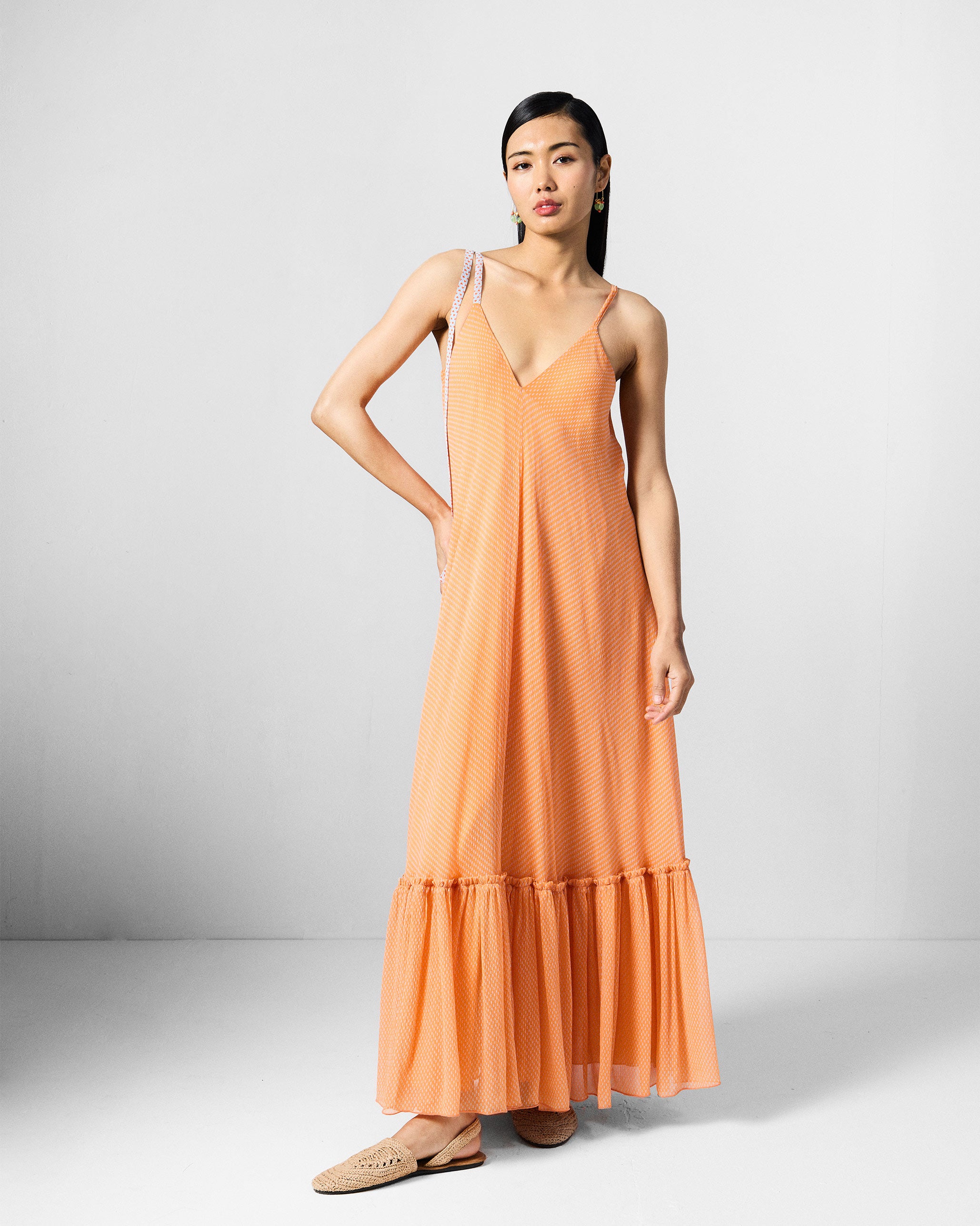 Luma Dress - Orange & Ice Blue Printed