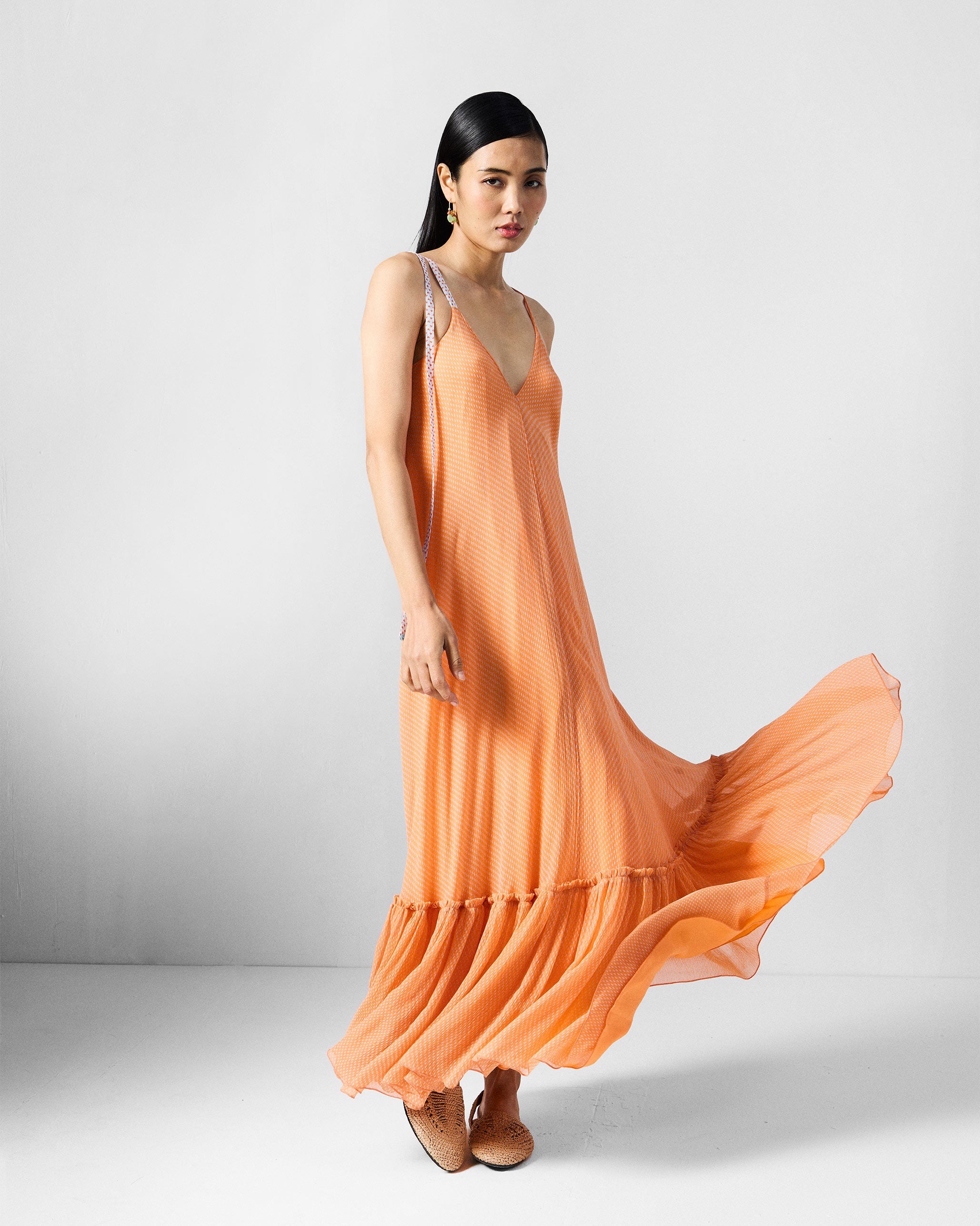 Luma Dress - Orange & Ice Blue Printed