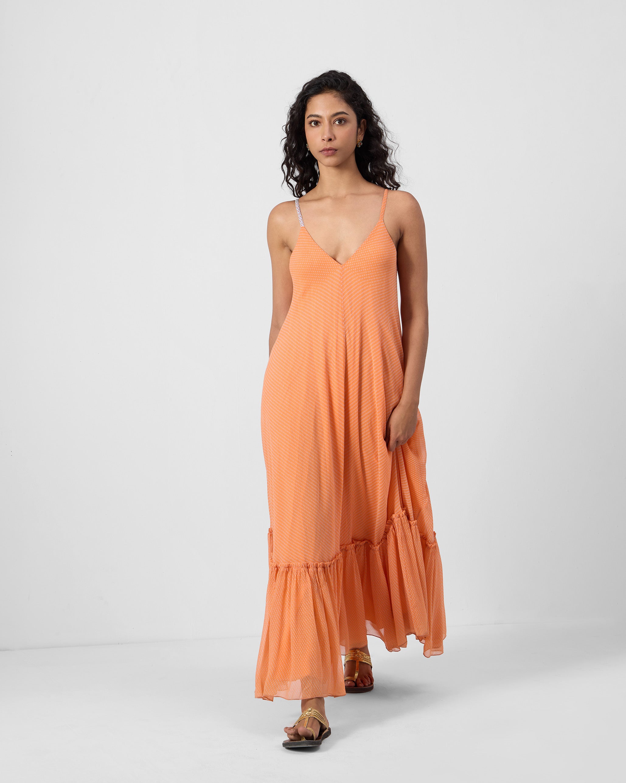Luma Dress - Orange & Ice Blue Printed