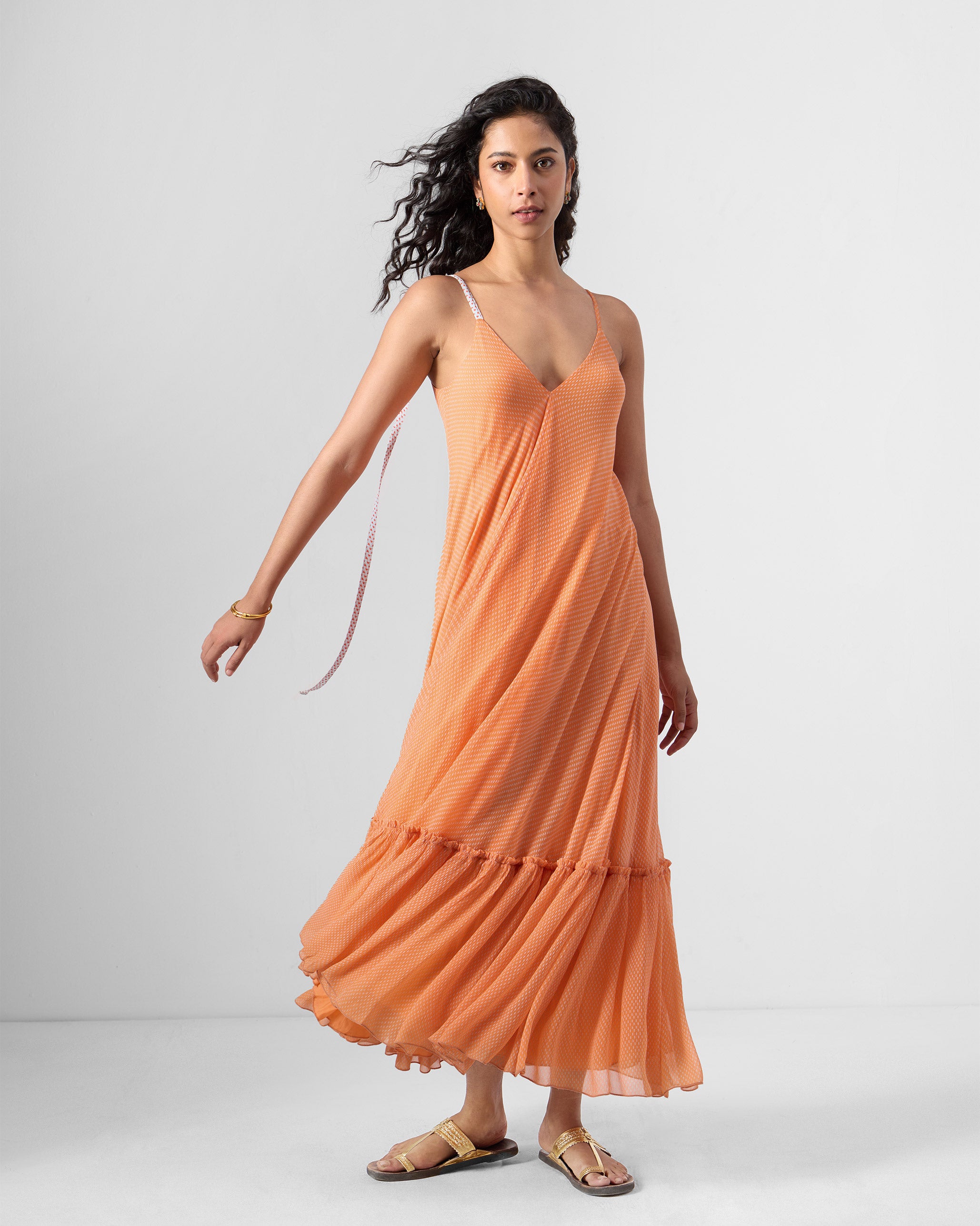 Luma Dress - Orange & Ice Blue Printed