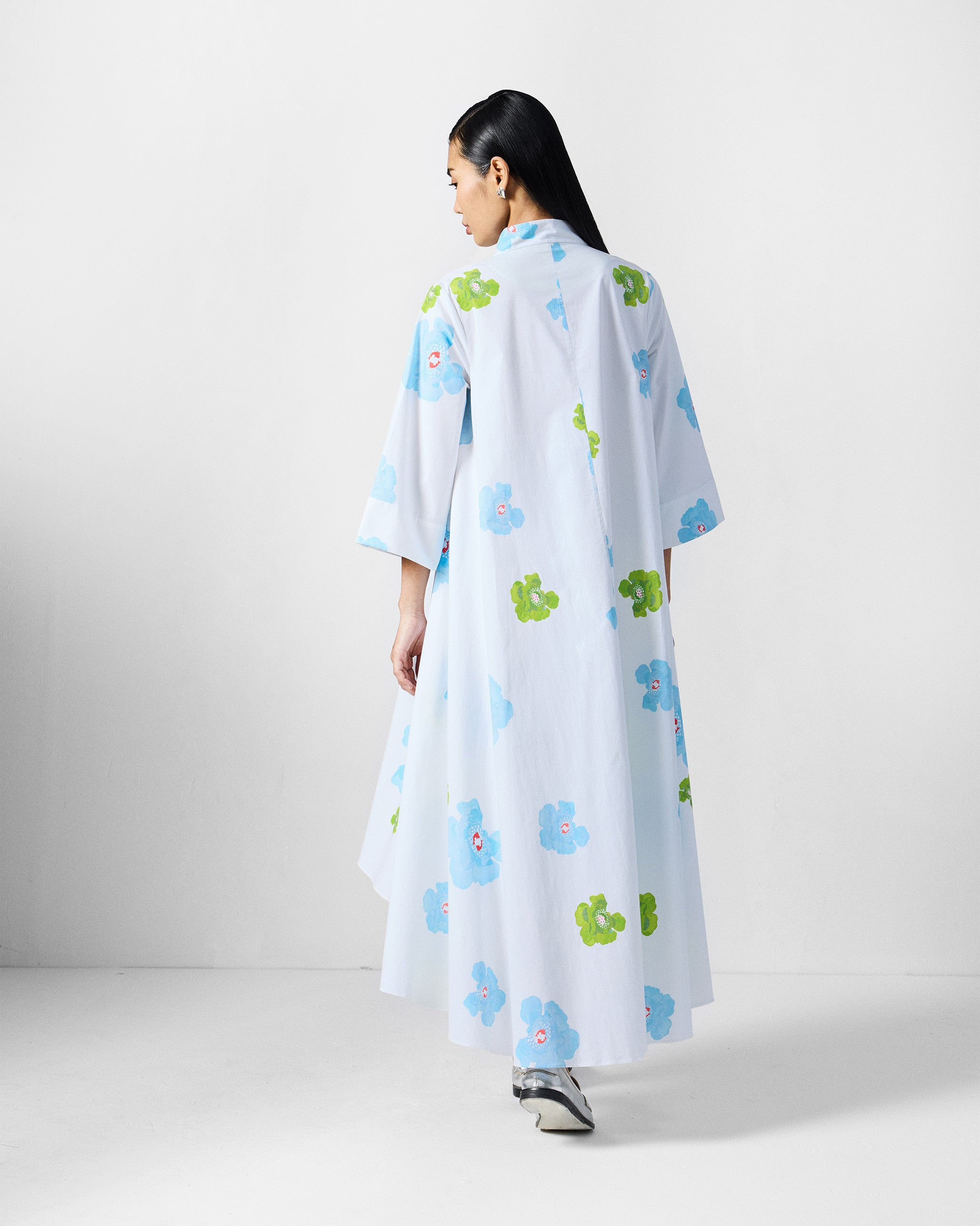 Nava Dress - White & Blue Printed