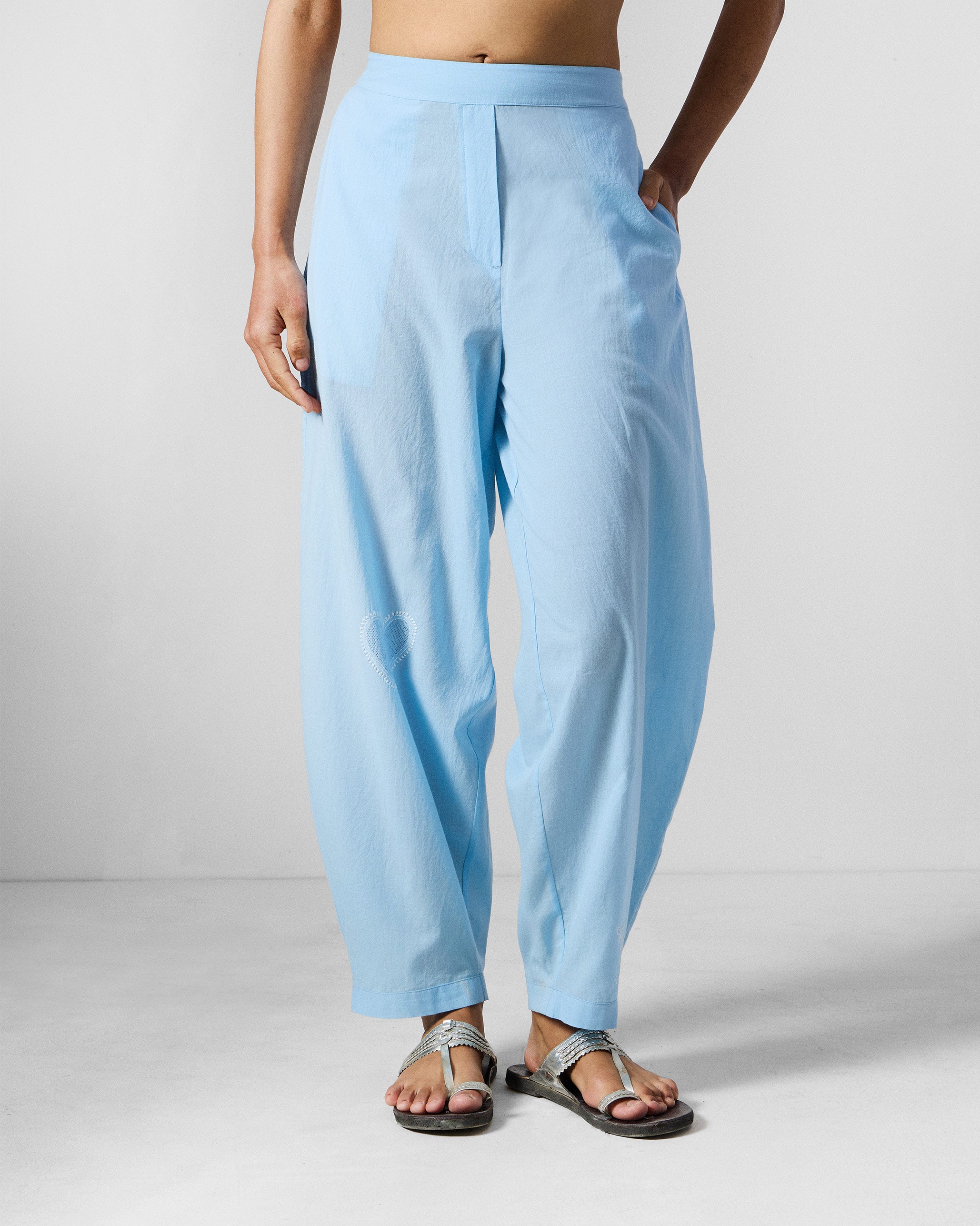 Aaira Pants - Ice Blue Embroidered