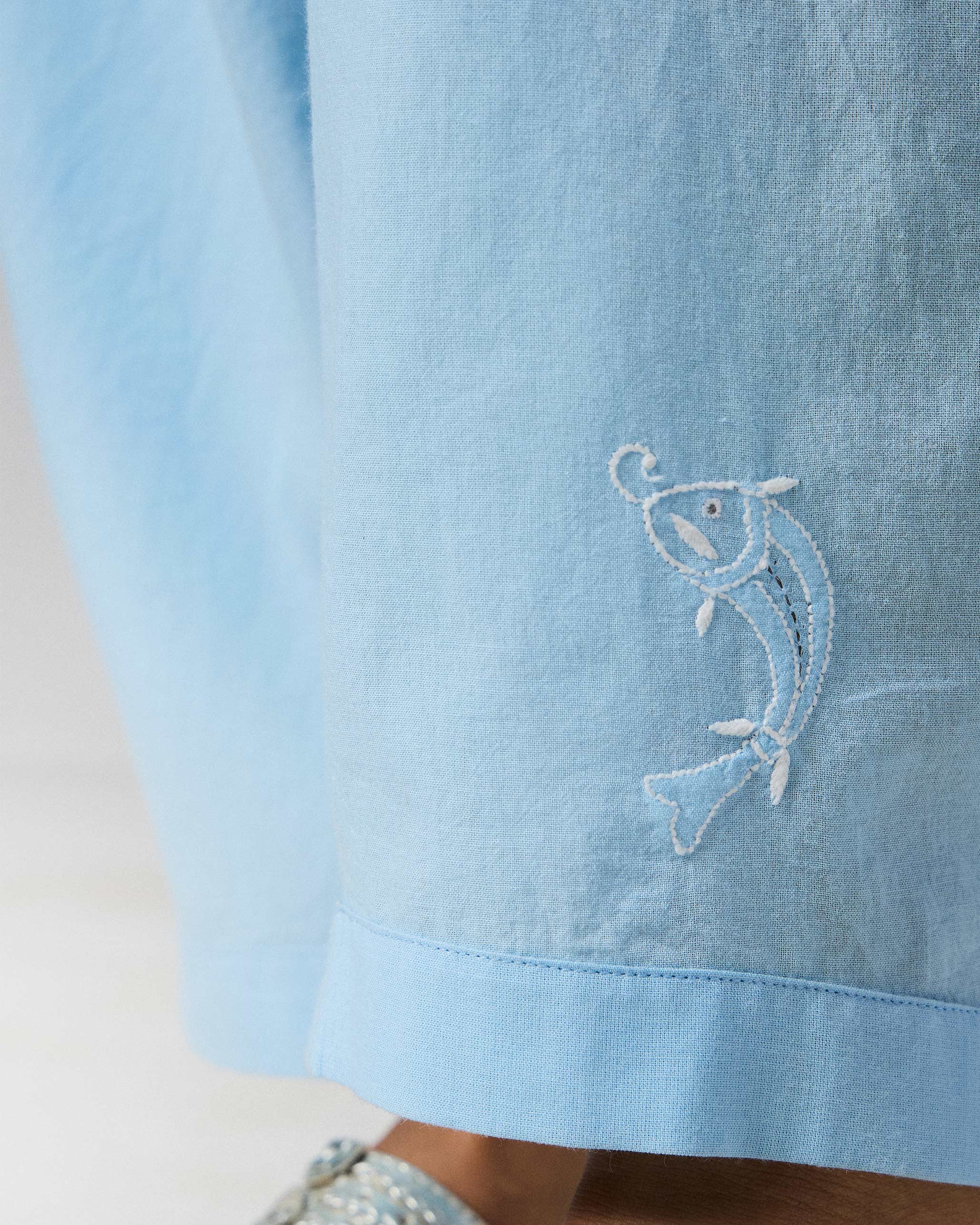 Aaira Pants - Ice Blue Embroidered