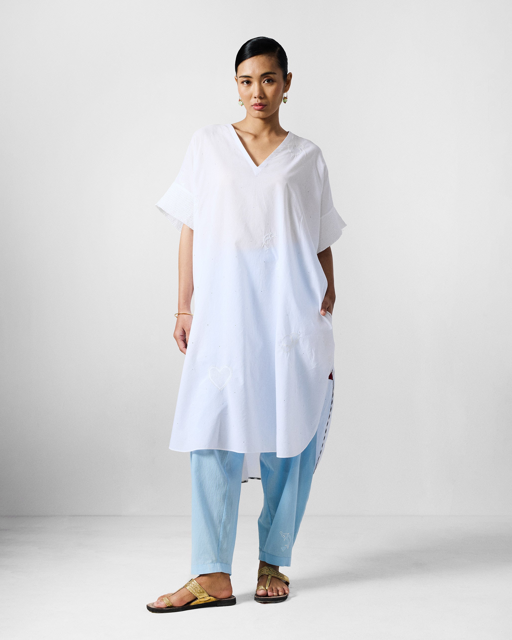 Aaira Pants - Ice Blue Embroidered