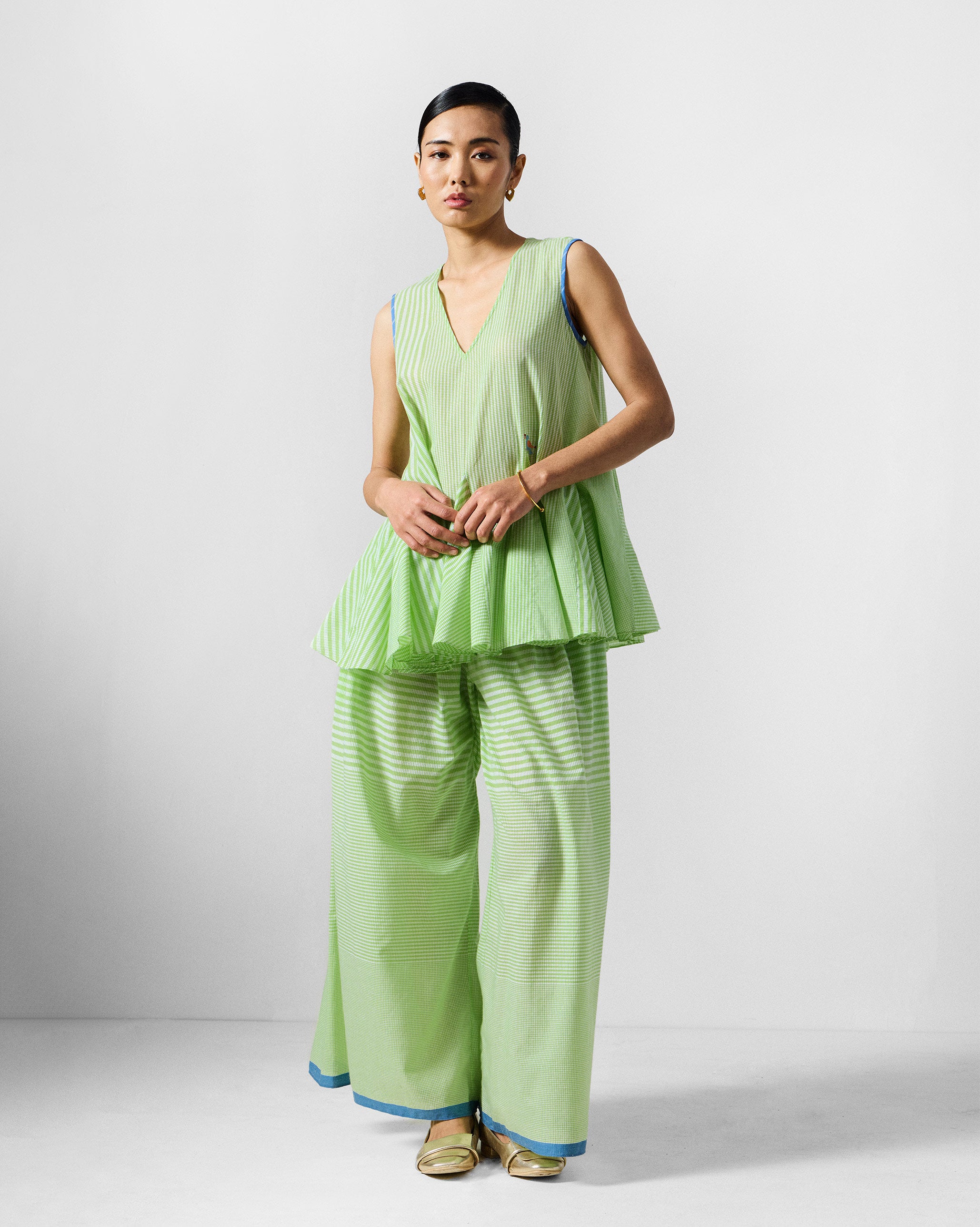 Paperbag Pants - Light Green & White Checks