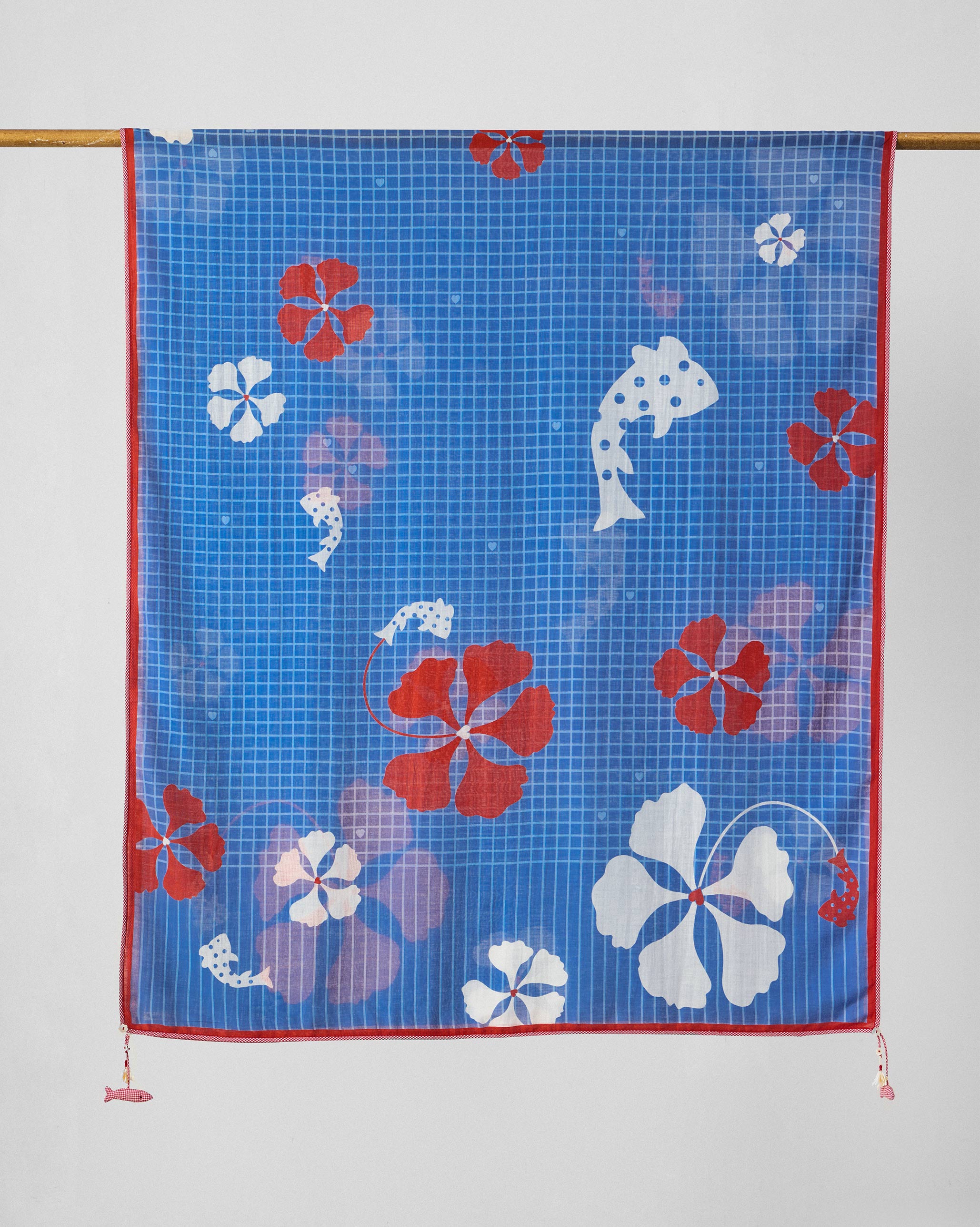 River Dupatta - Blue & Red Printed