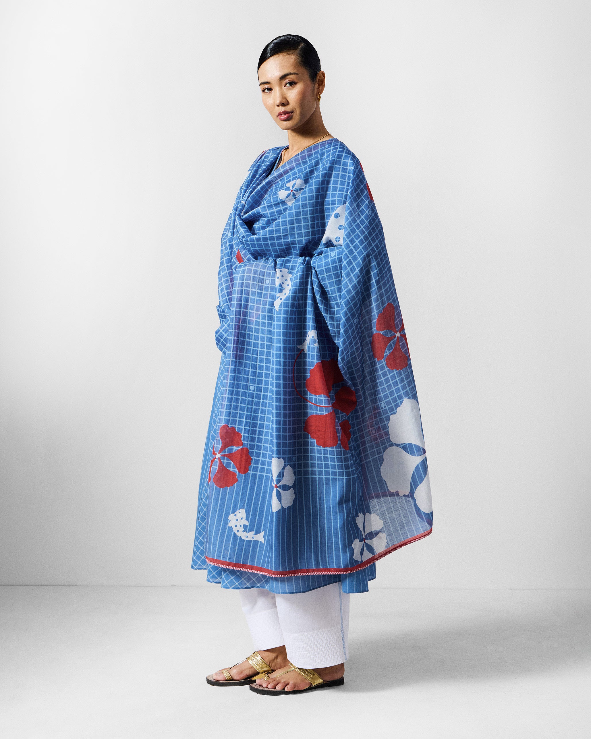 River Dupatta - Blue & Red Printed
