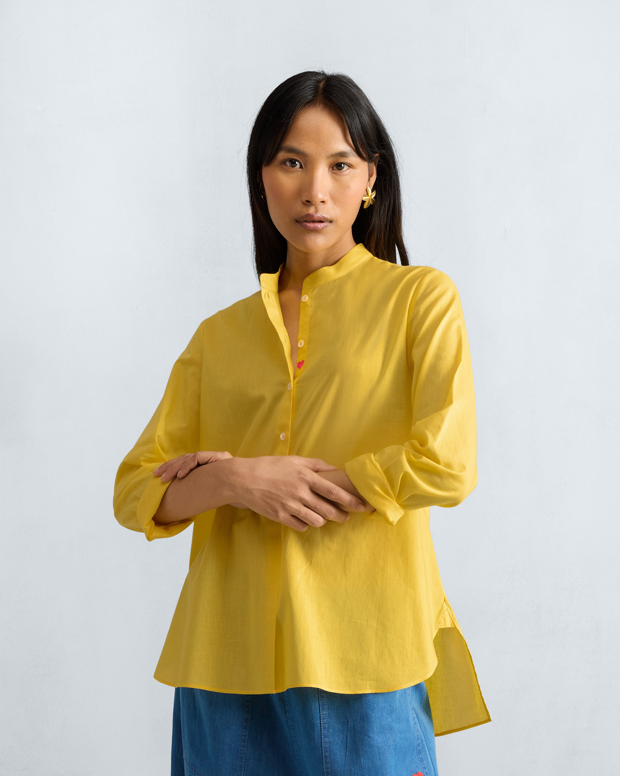 Mandarin Collar Top - Yellow