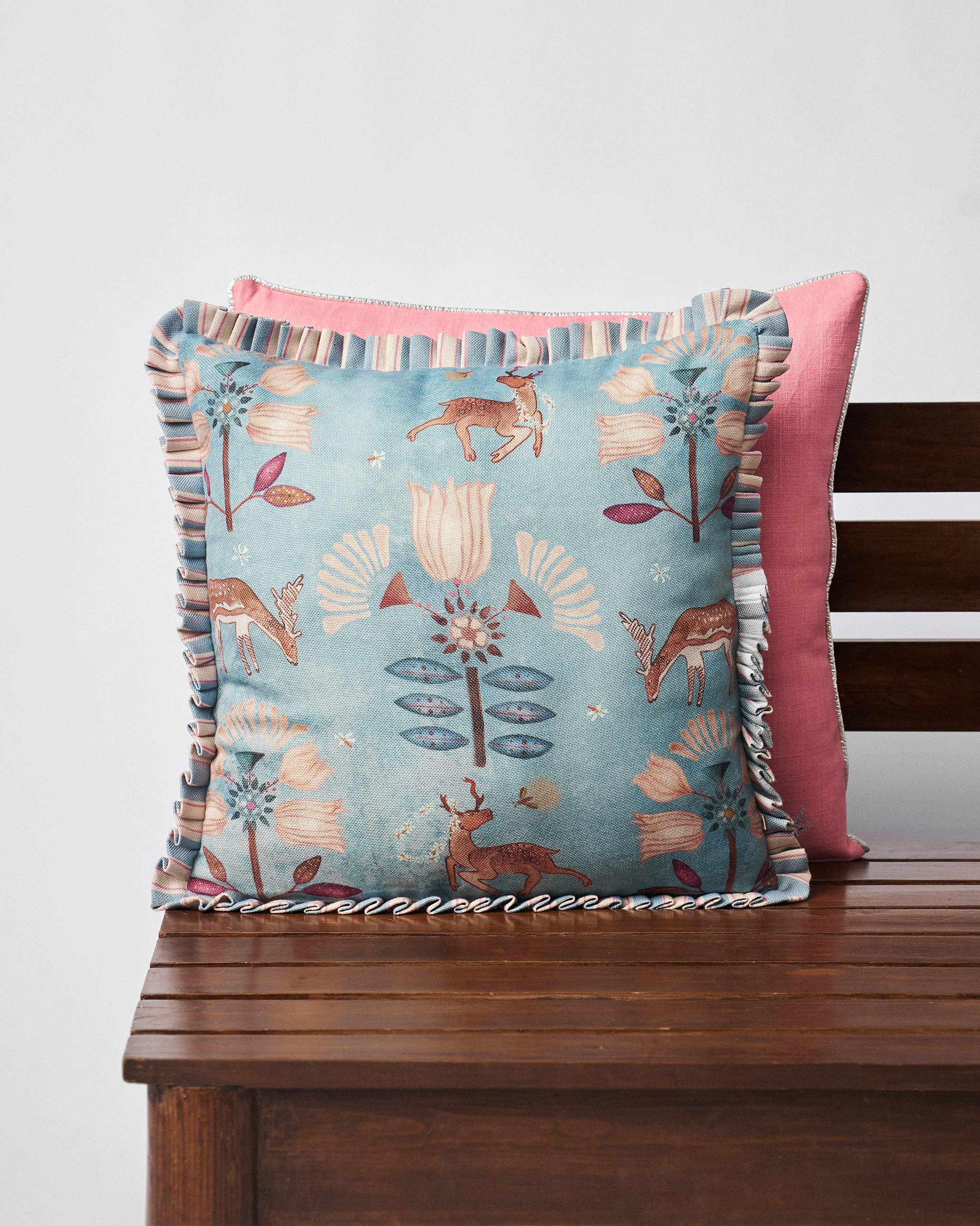 Deer Dance Cushion Cover - Blue