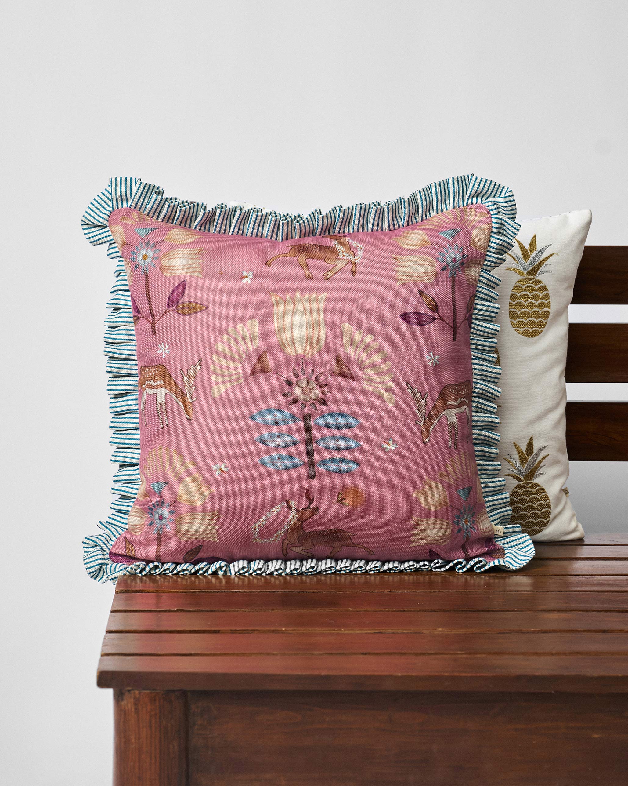 Deer Dance Cushion -Pink