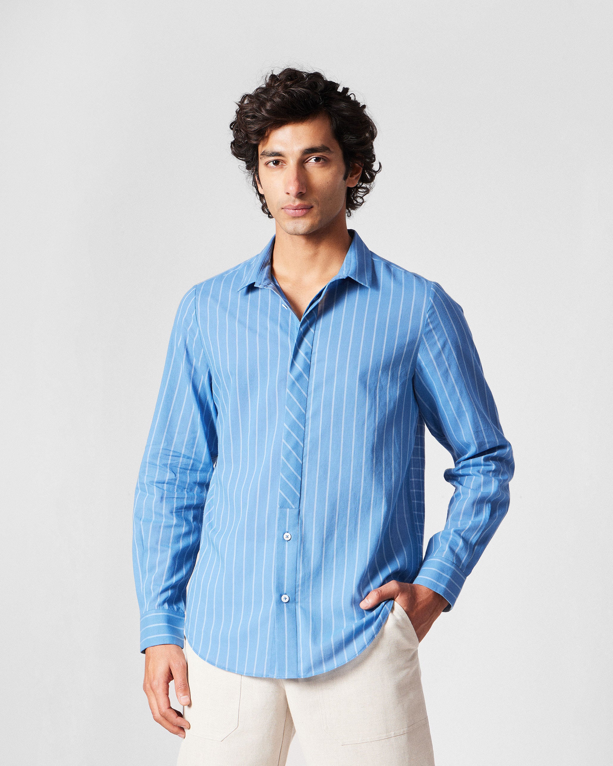 Bias Placket Shirt - Riverside Blue Checks