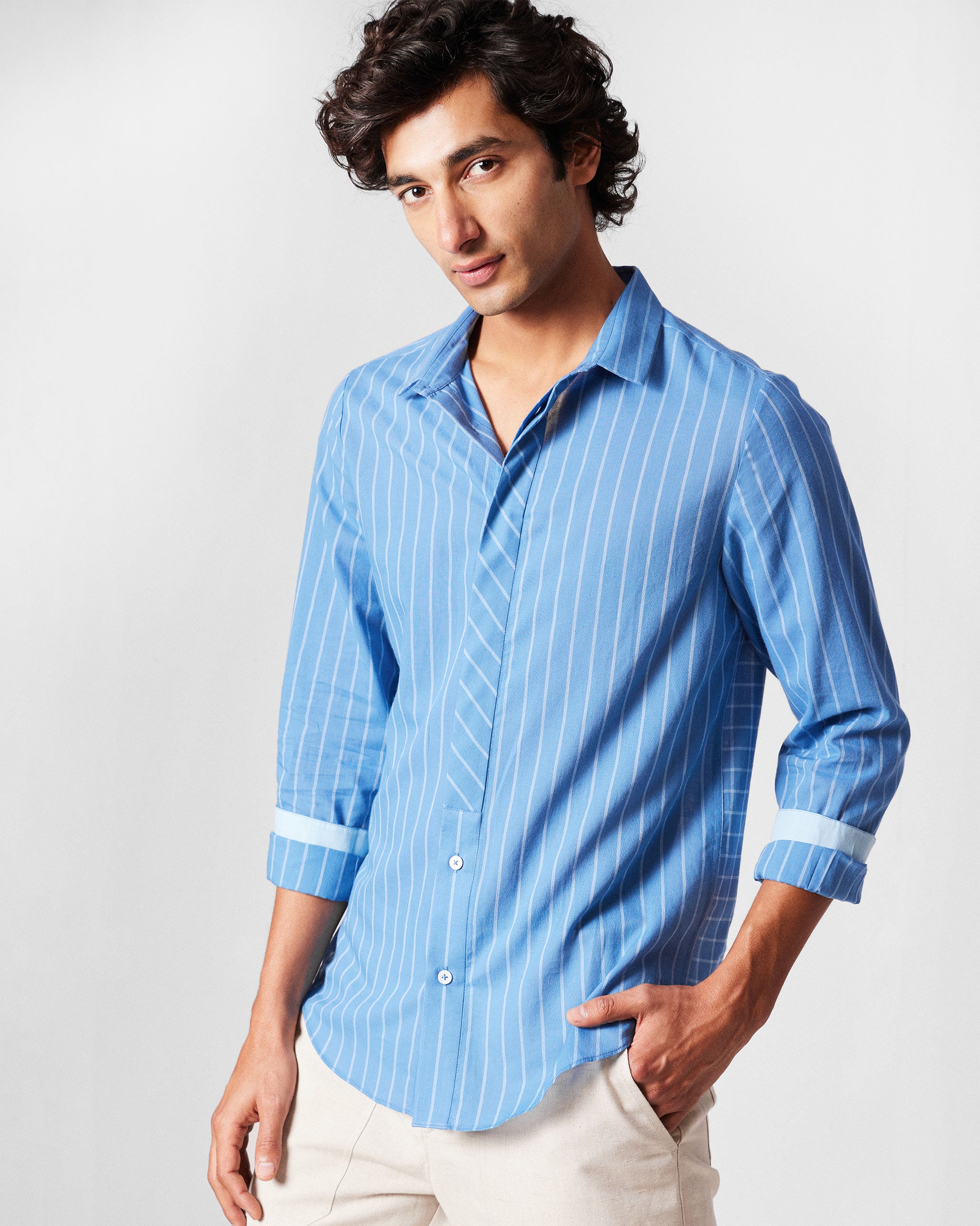 Bias Placket Shirt - Riverside Blue Checks
