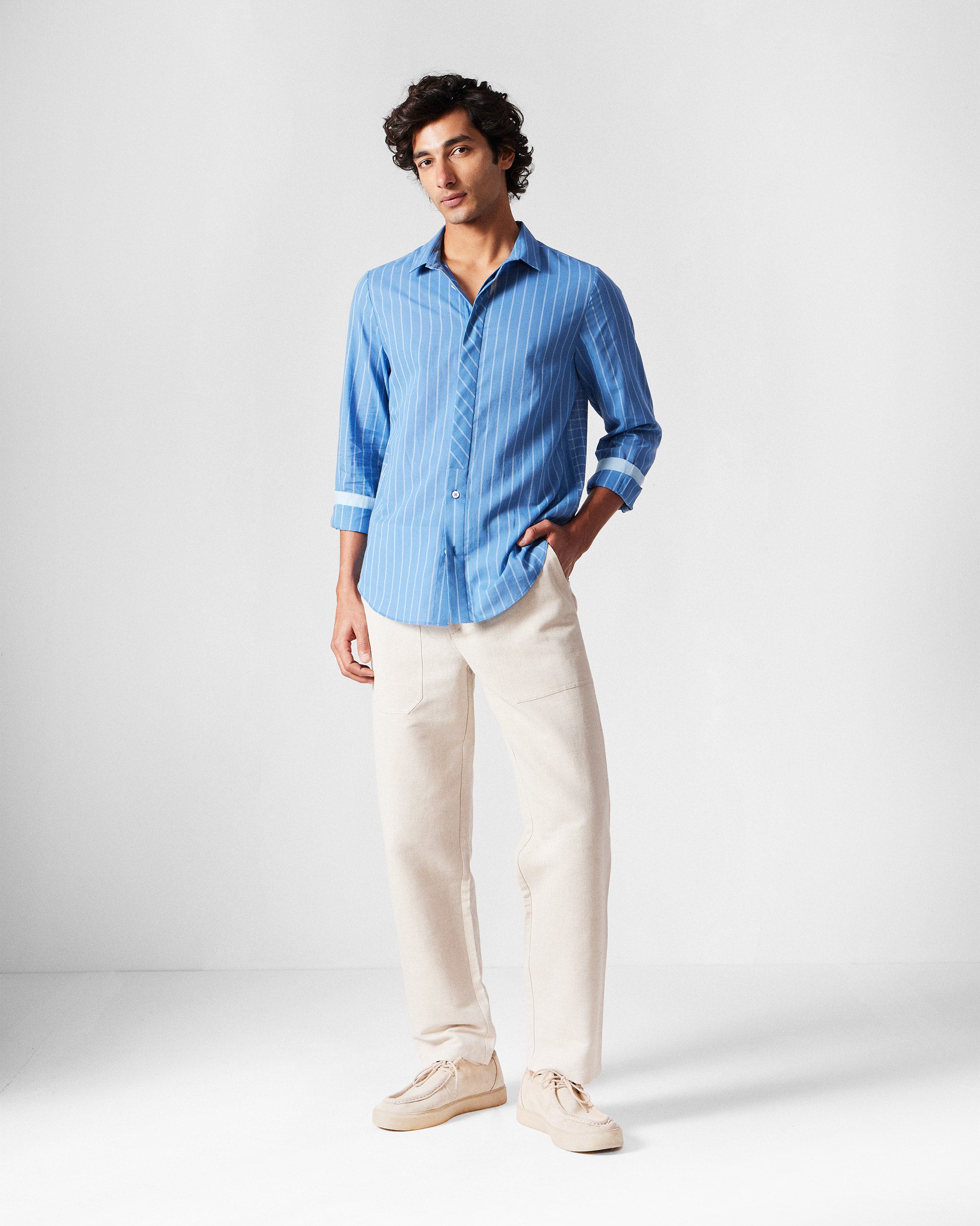 Bias Placket Shirt - Riverside Blue Checks