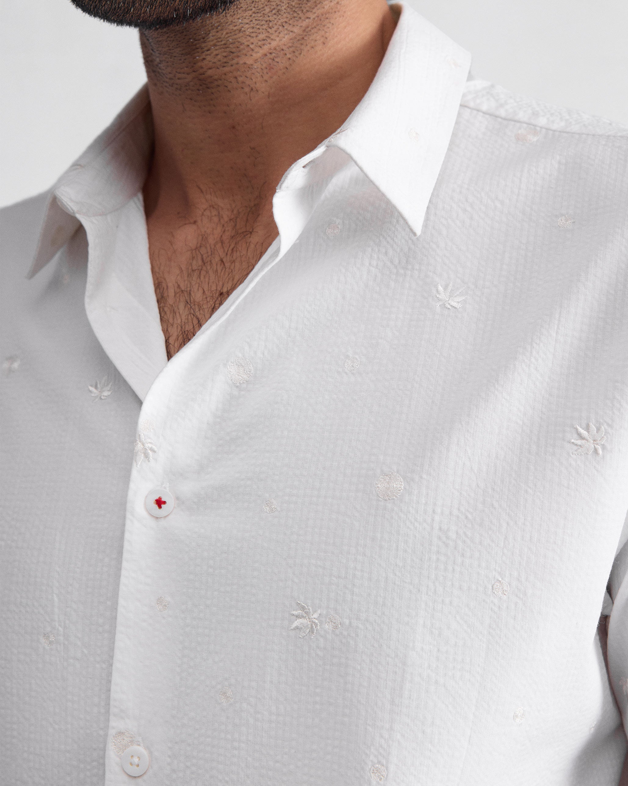 Half Sleeve Shirt - White Embroidered