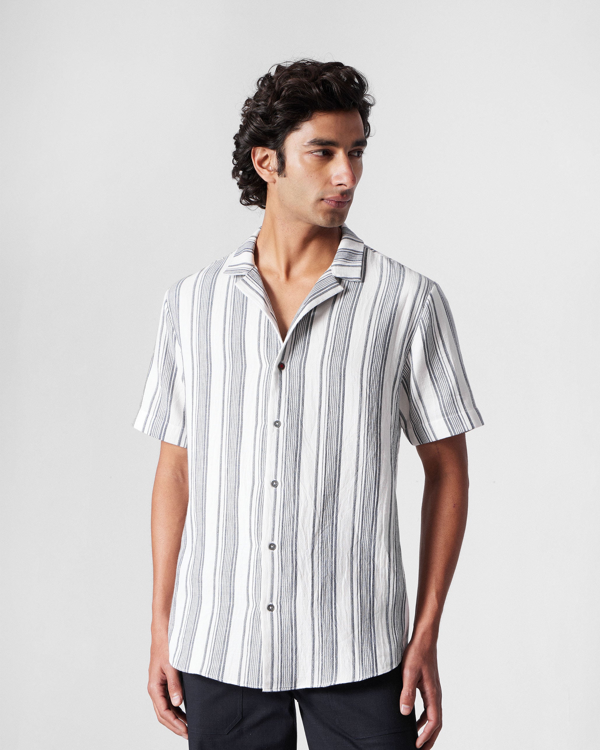 Mistari Shirt - Charcoal & Ivory Stripes