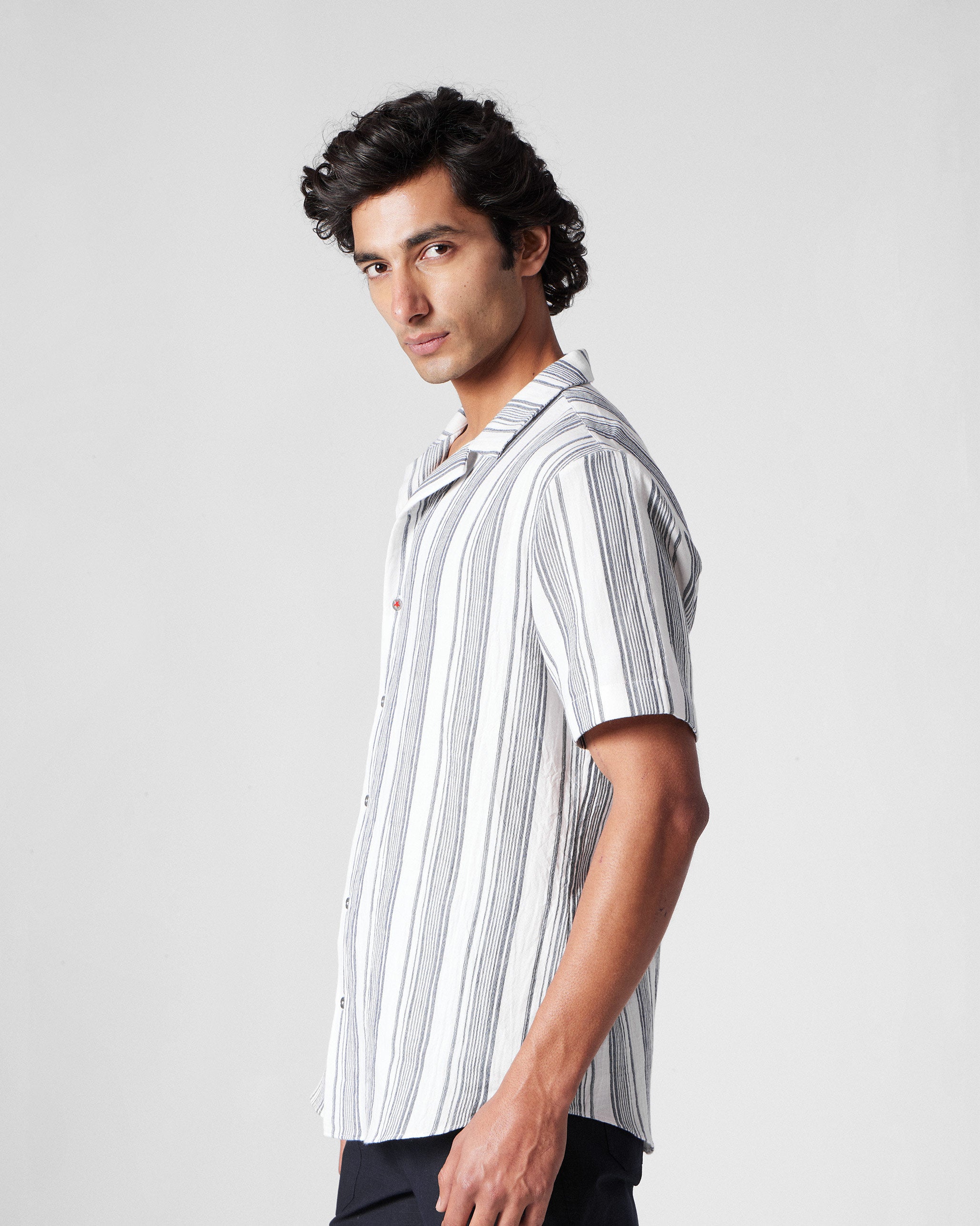 Mistari Shirt - Charcoal & Ivory Stripes