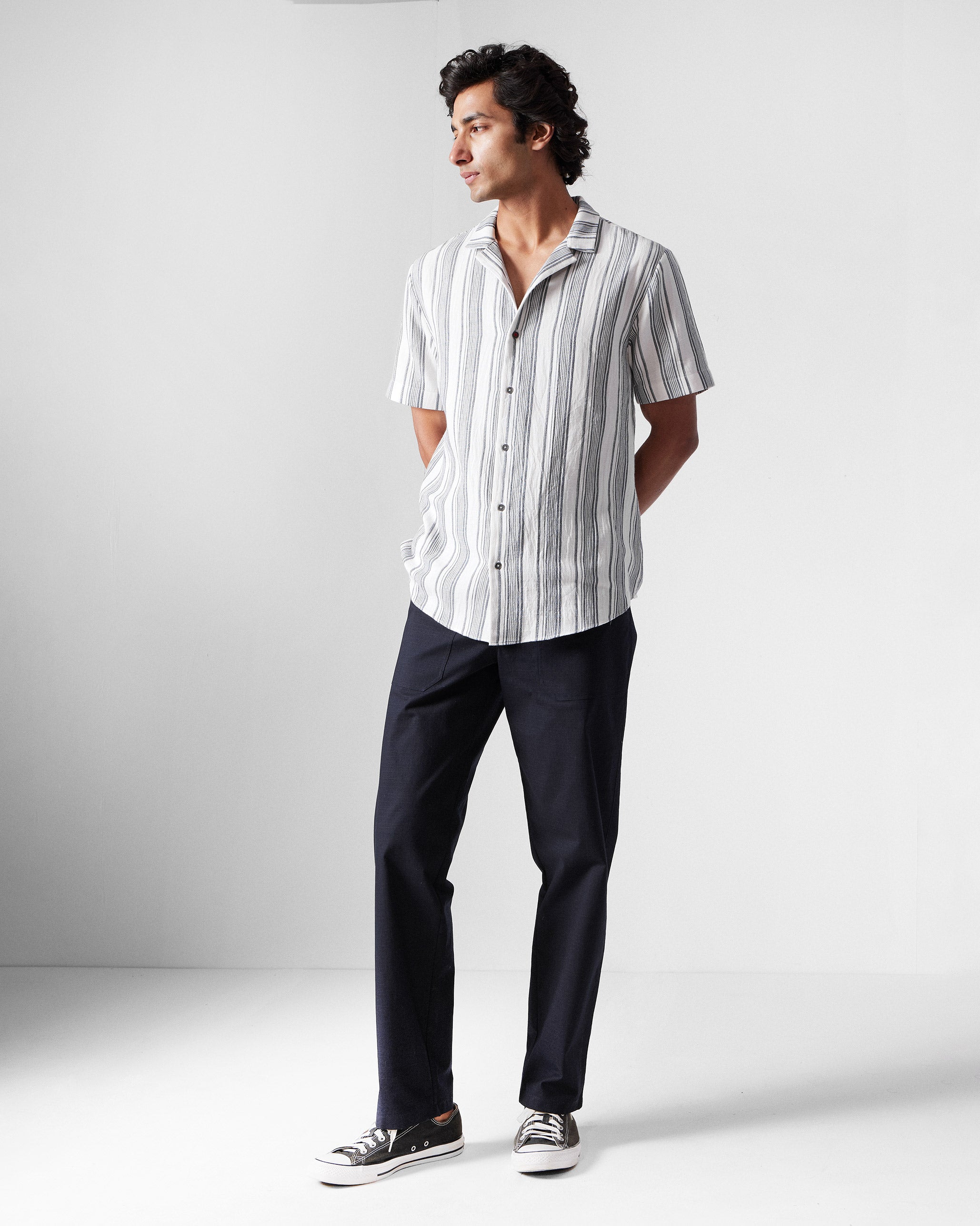 Mistari Shirt - Charcoal & Ivory Stripes