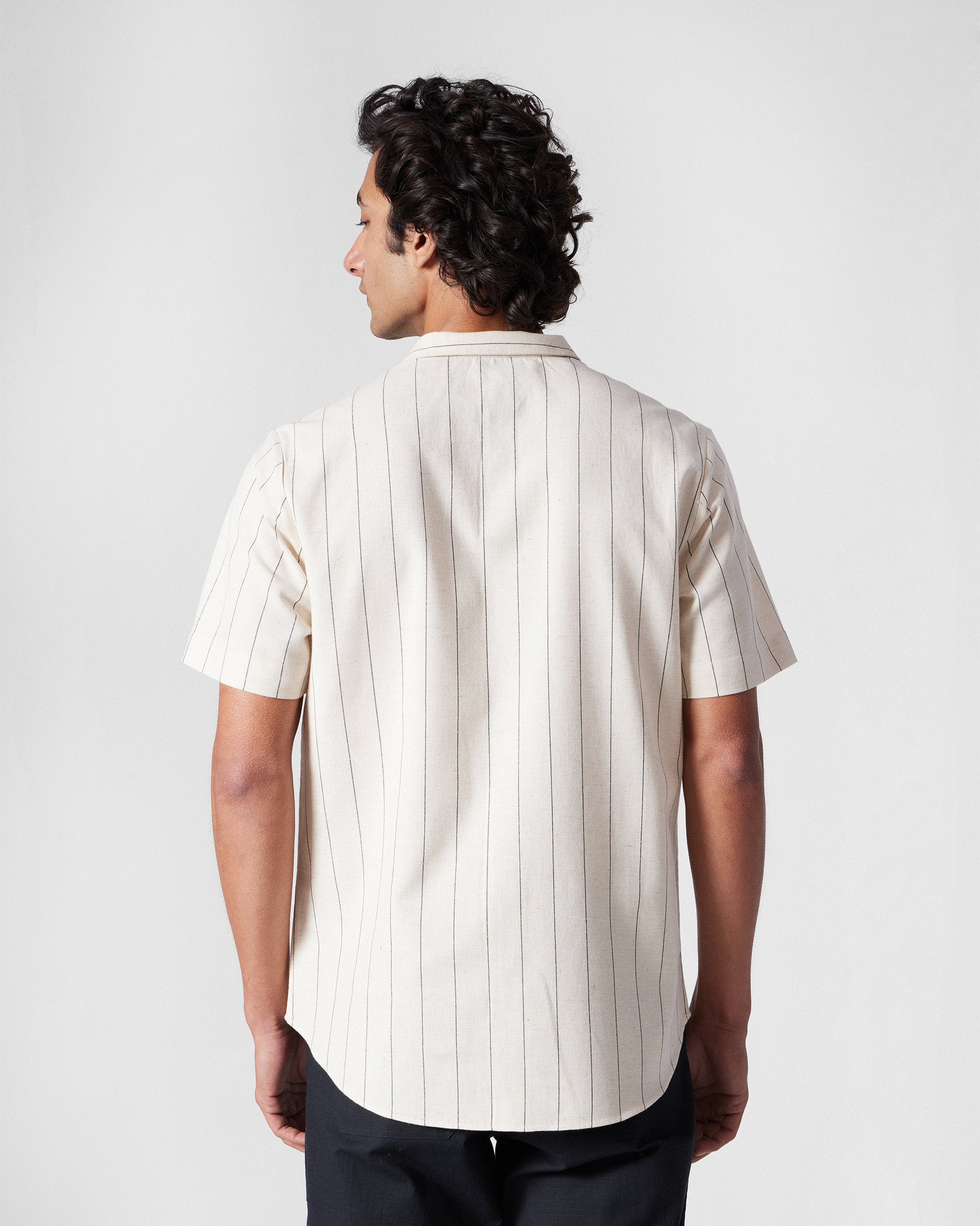 Riverine Shirt - Ivory & Charcoal Embroidered