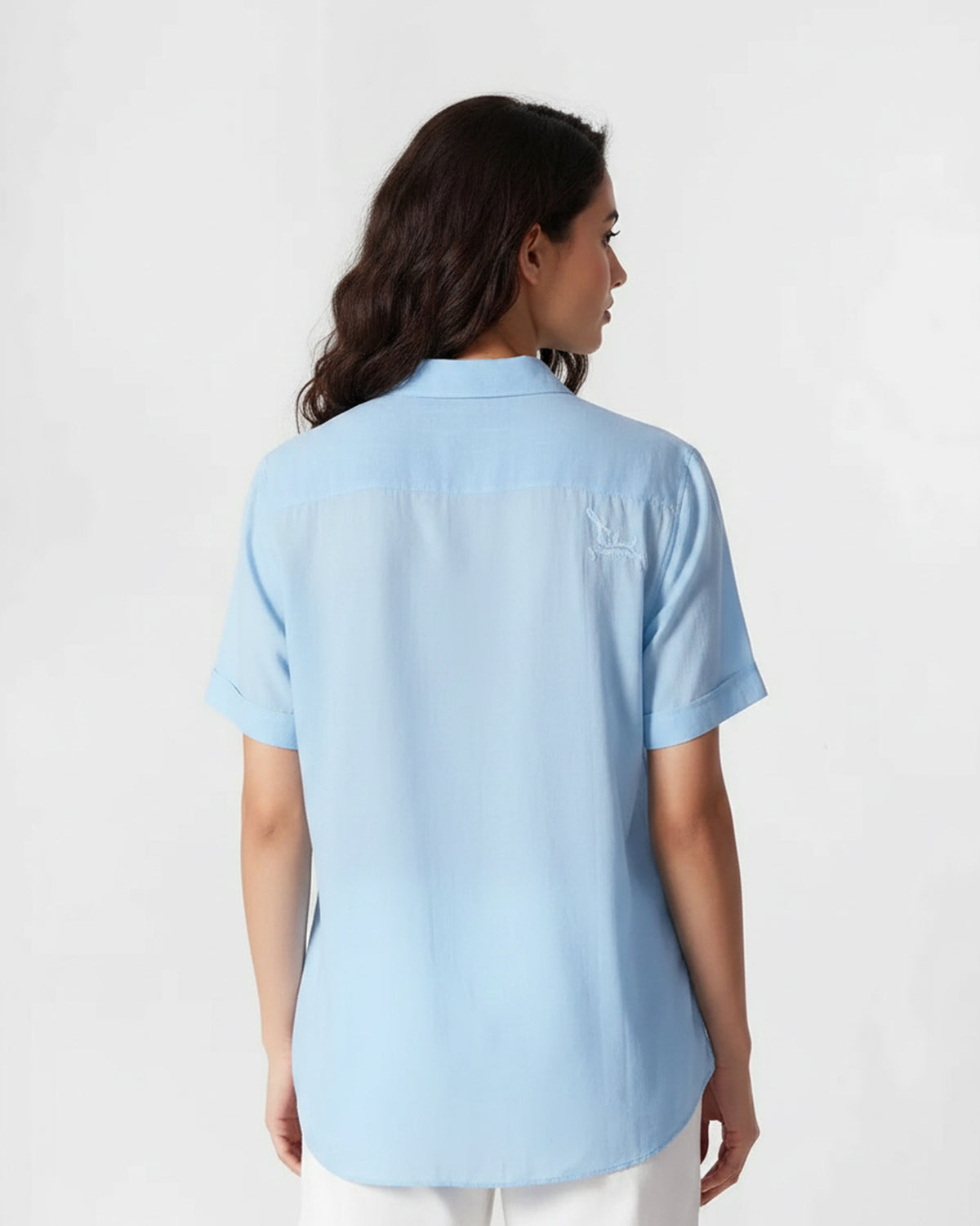 Half Sleeve Shirt - Light Blue Embroidered