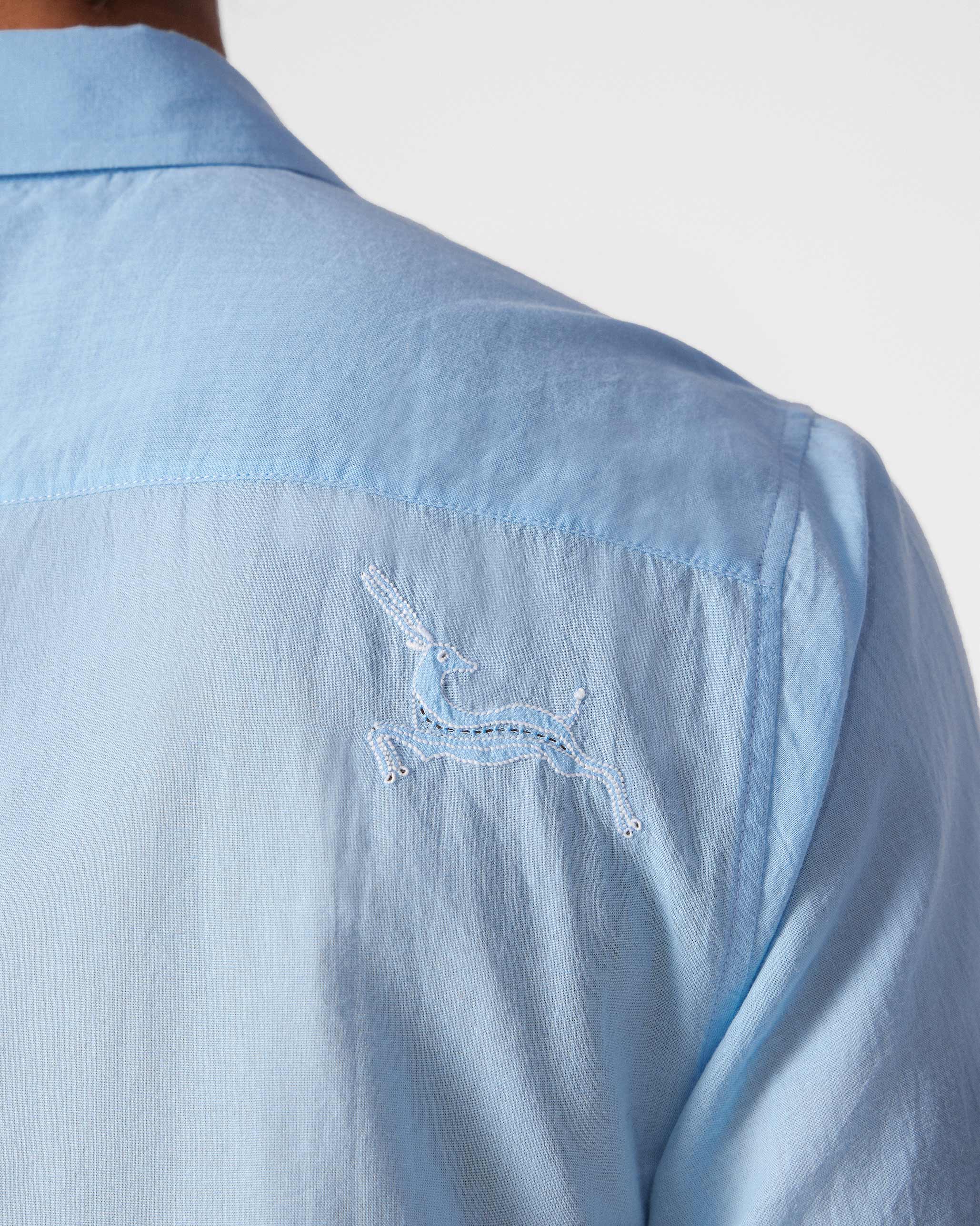 Half Sleeve Shirt - Light Blue Embroidered