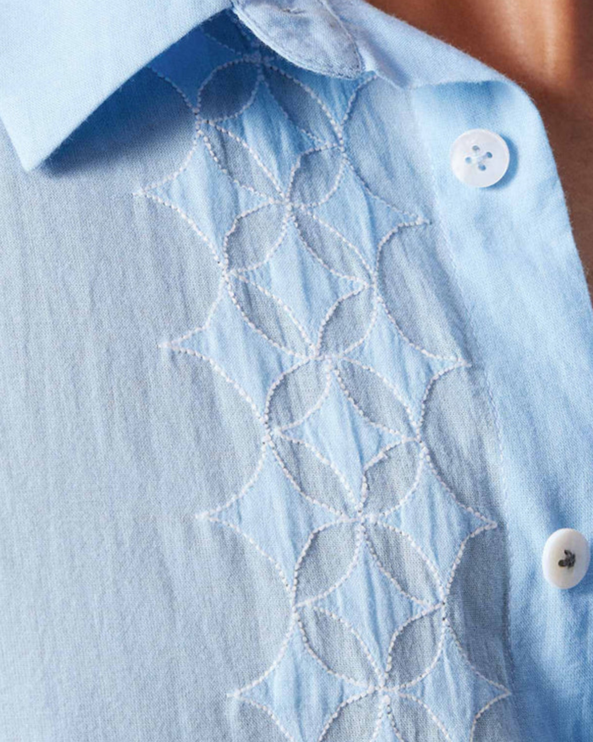 Half Sleeve Shirt - Light Blue Embroidered
