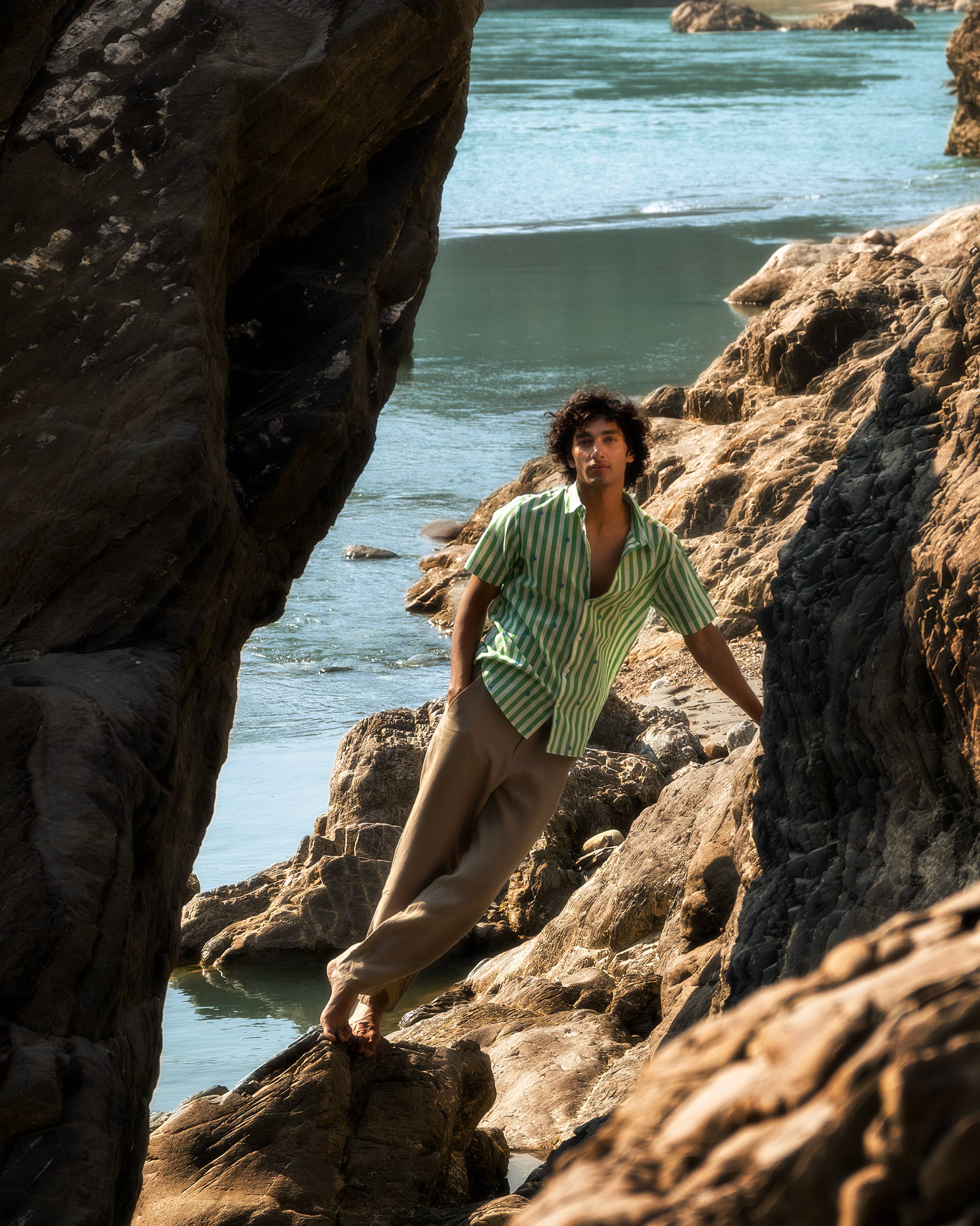 Half Sleeve Shirt - Light Green Embroidered